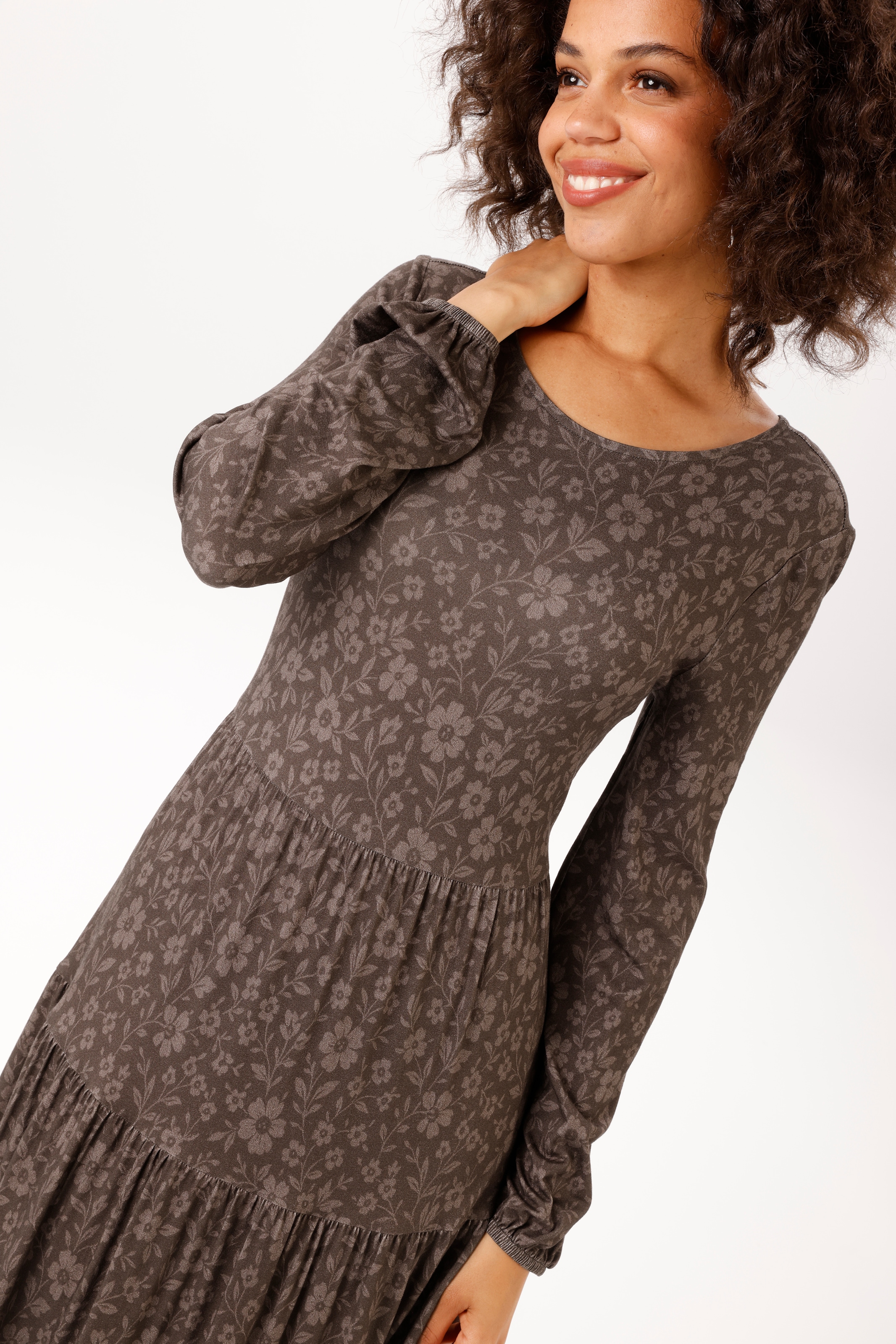 Aniston CASUAL Jerseykleid mit dezenten Blumendruck - jedes Teil ein Unikat - NEUE KOLLEKTION