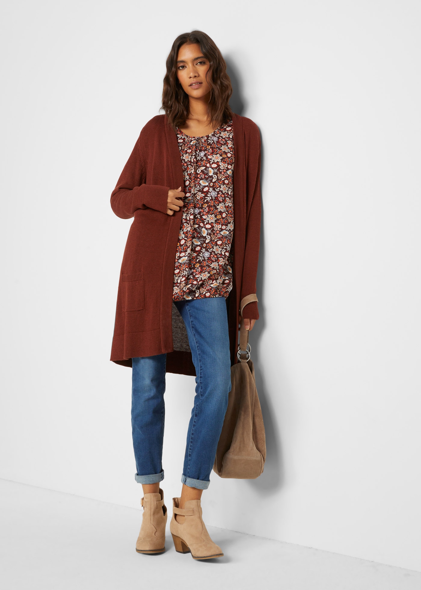 bonprix Longstrickjacke 1 tlg. Oversize-Passform, kuschelig weicher Strick, ohne Verschluss