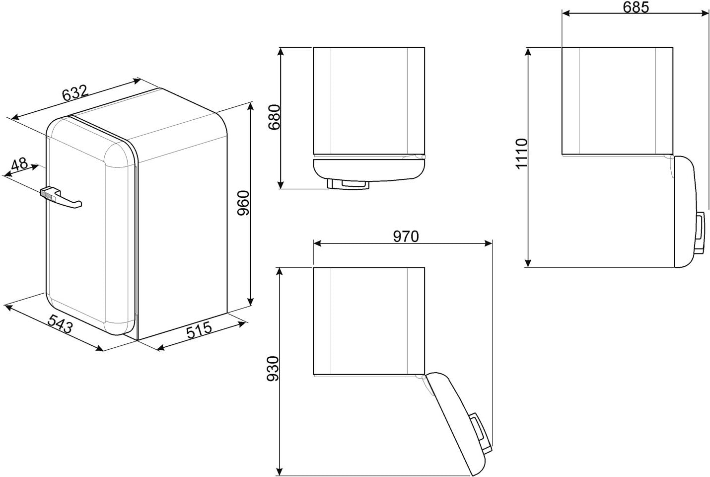 Smeg Kühlschrank »FAB10H«, FAB10HRPB5, 97 cm hoch, 54,5 cm breit jetzt  bestellen bei OTTO