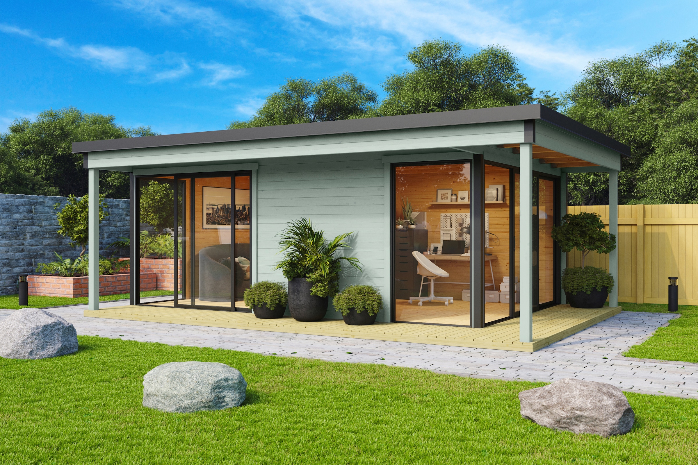 LASITA MAJA Gartenhaus »Domeo 3 Loggia Gletschergrün«, (Set), mit Überdachung, Position der Zwischenwand flexibel