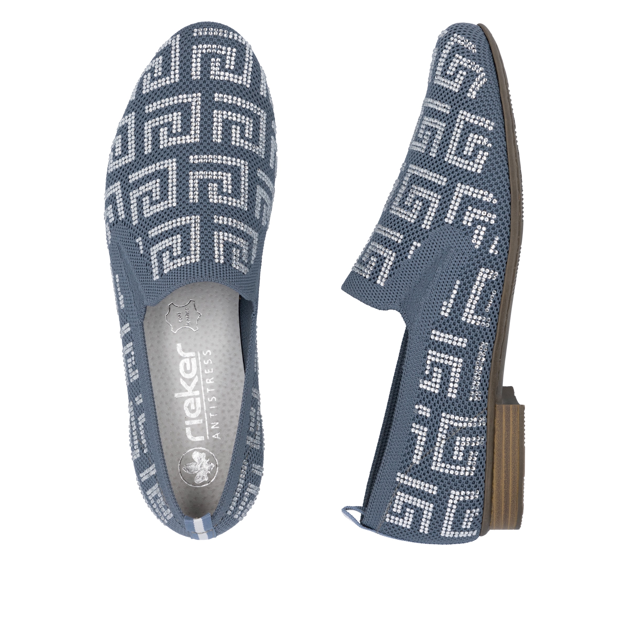 Rieker Slipper, Halbschuh, Schlupfschuh, Blockabsatz, Loafer mit Stretcheinsätzen