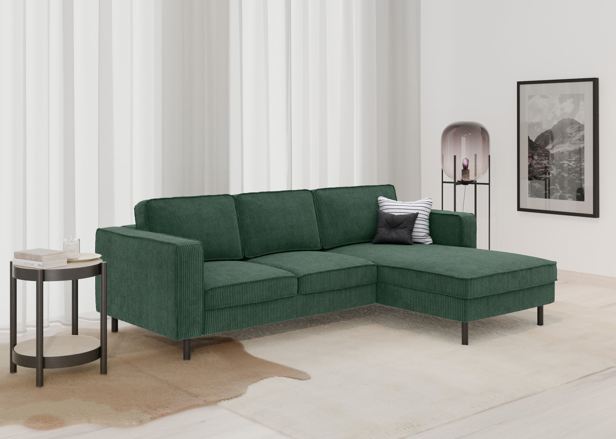 TRENDMANUFAKTUR Ecksofa »Watkins, Couch wahlweise mit Schlaffunktion & Bettkasten, auch in Cord«, Recamiere beidseitig montierbar, Sofa in L-Form, Breite 232 cm
