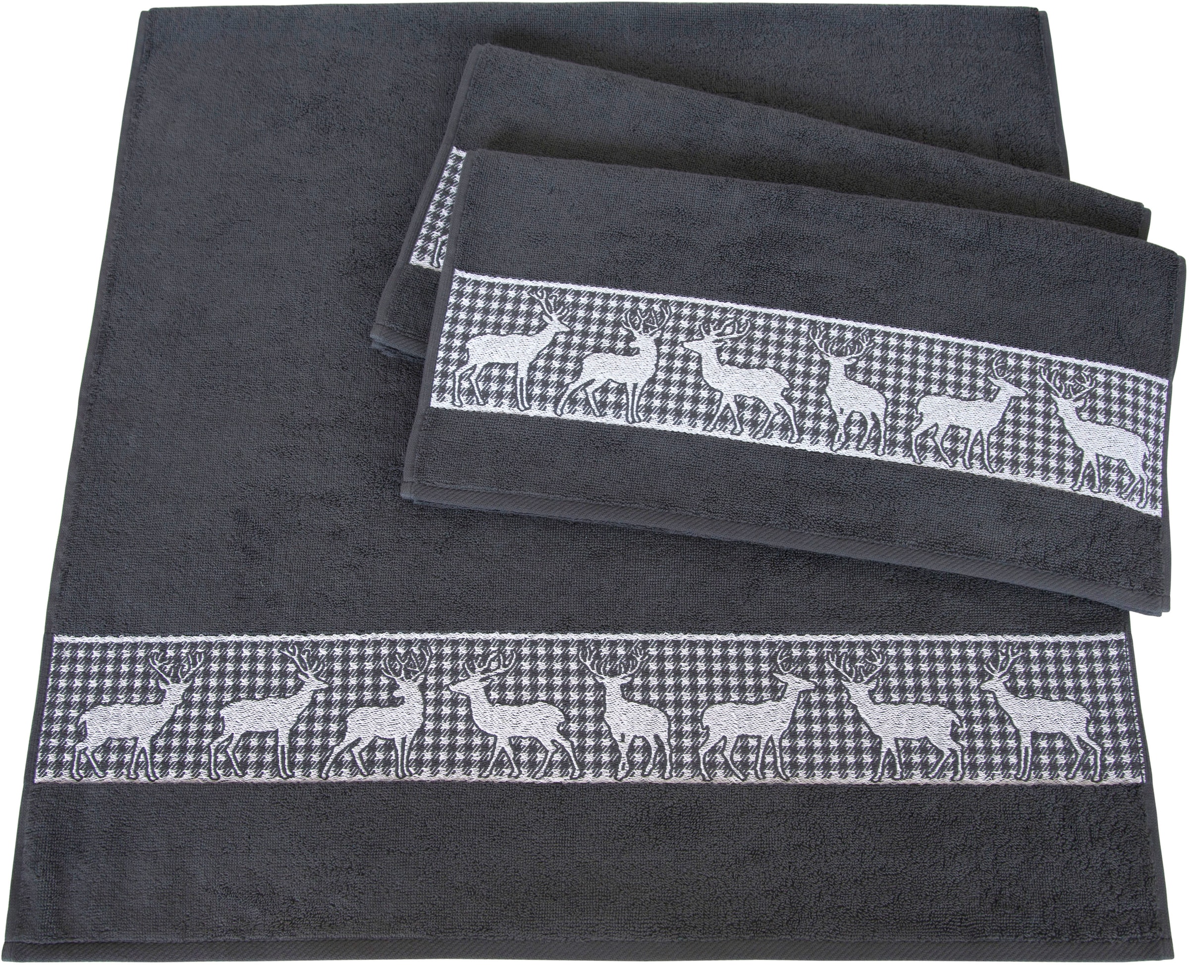 Dyckhoff Handtuch Set »Hirschparade«, Set, 3 tlg., Frottier, Made in Germany (2 Handtücher, 1 Duschtuch)