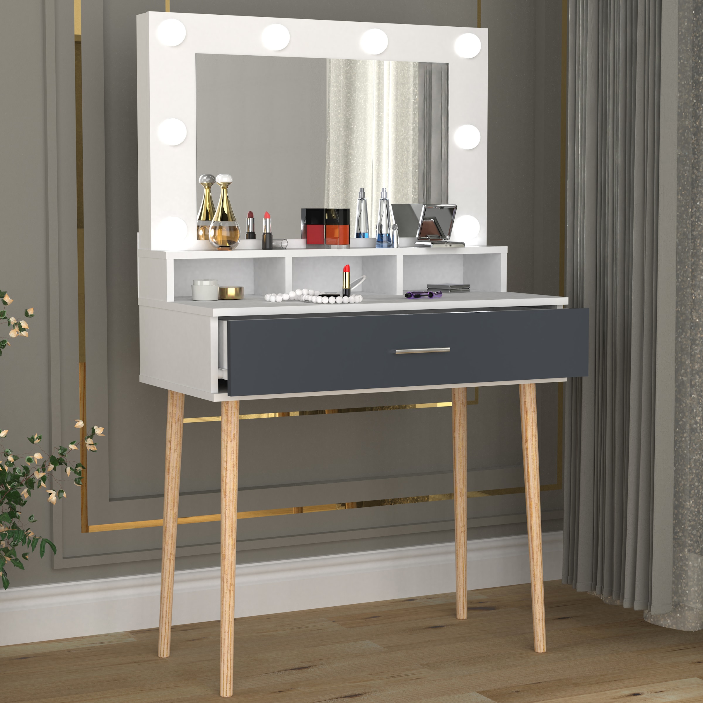 VCM Schminkschrank »Lindas«, Frisiertisch | Maße ca. H. 133 x B. 80 x T. 40 cm | Schminktisch mit Schublade und Spiegel