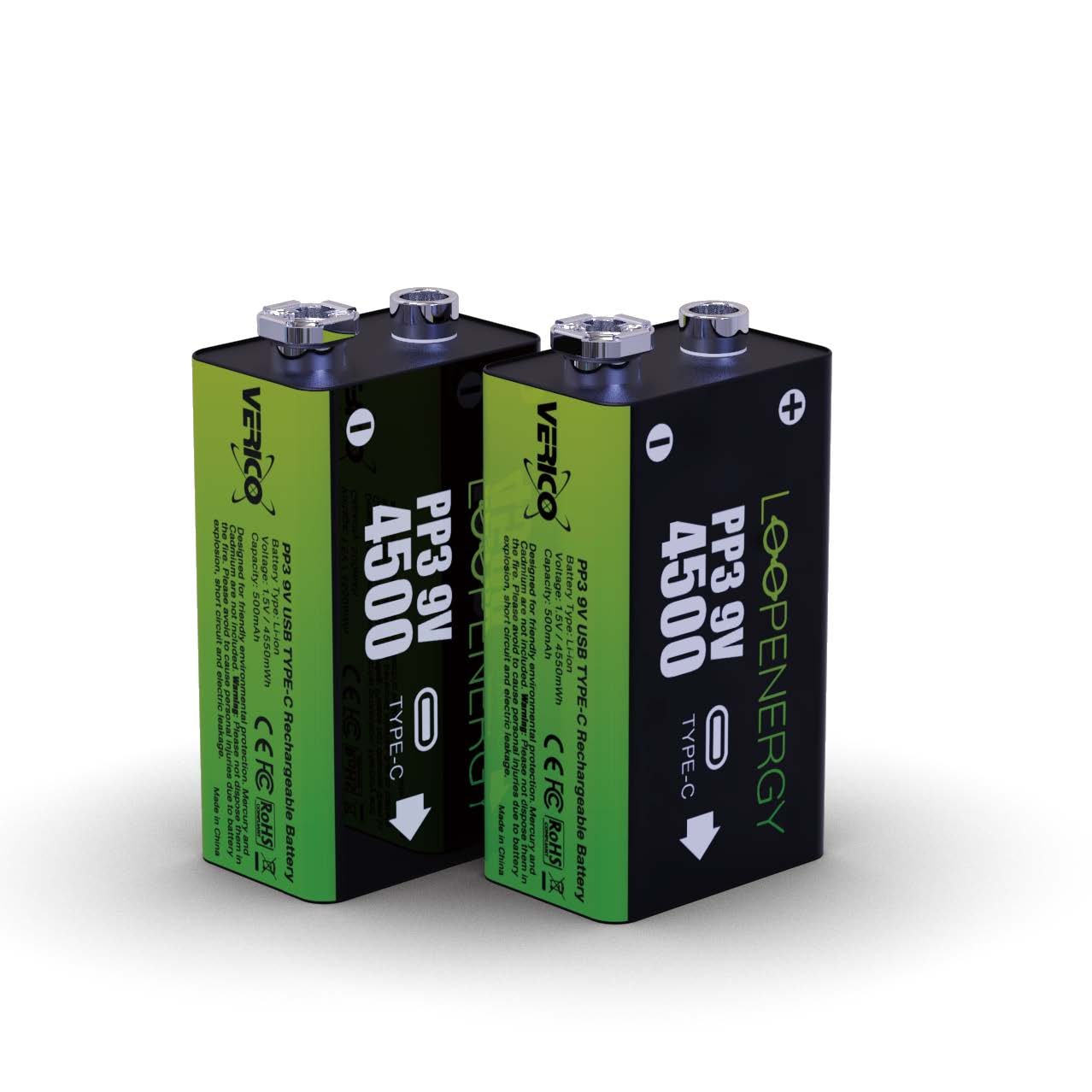 Batterie »Loopenergy 9V (Block)«, 1,5 V, (2 St.), USB-C Kabel im Lieferumfang