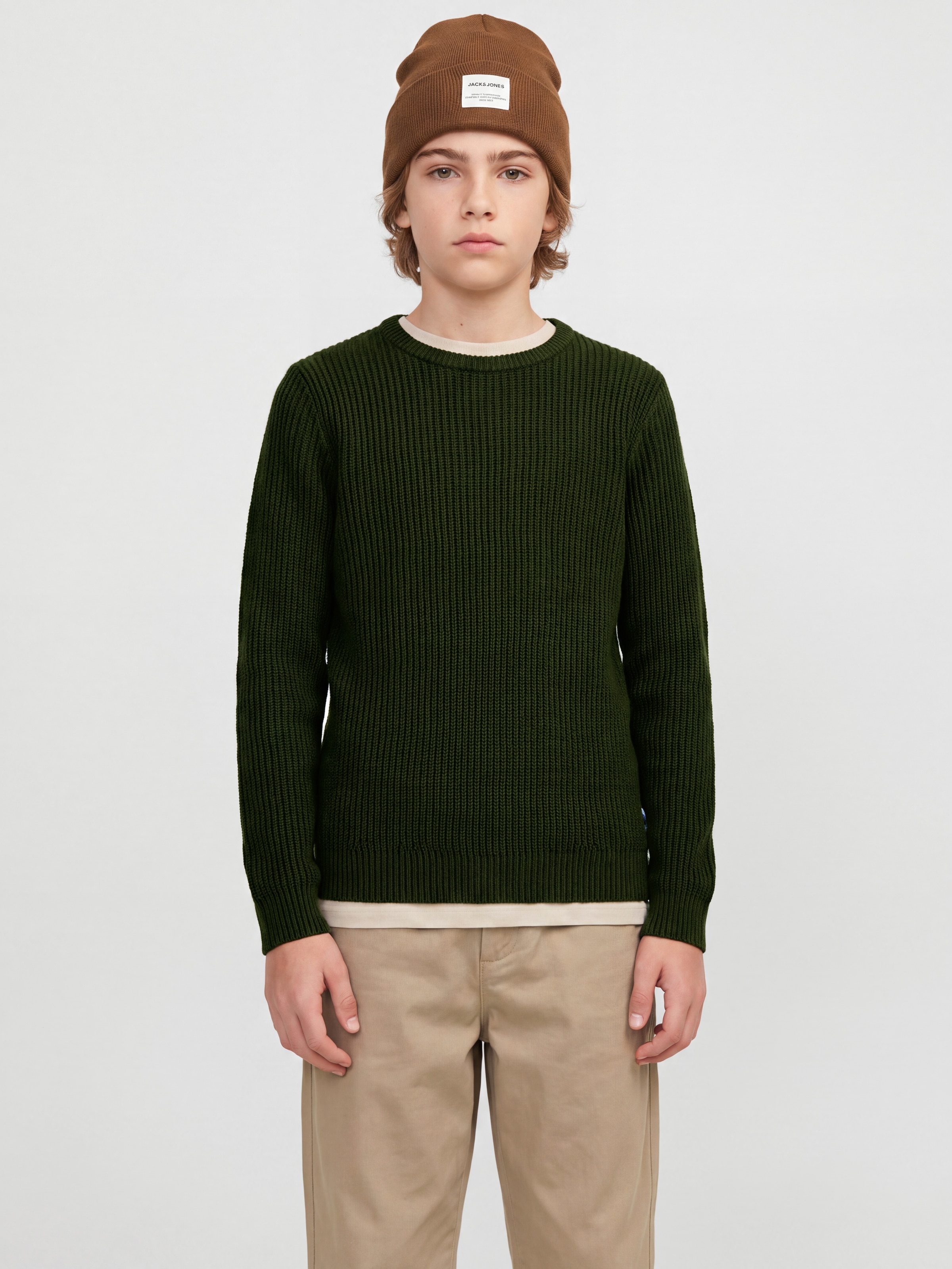 Jack & Jones Junior Rundhalspullover »JJPANNEL KNIT CREW NECK AW26 JNR« Materialmix, regular fit