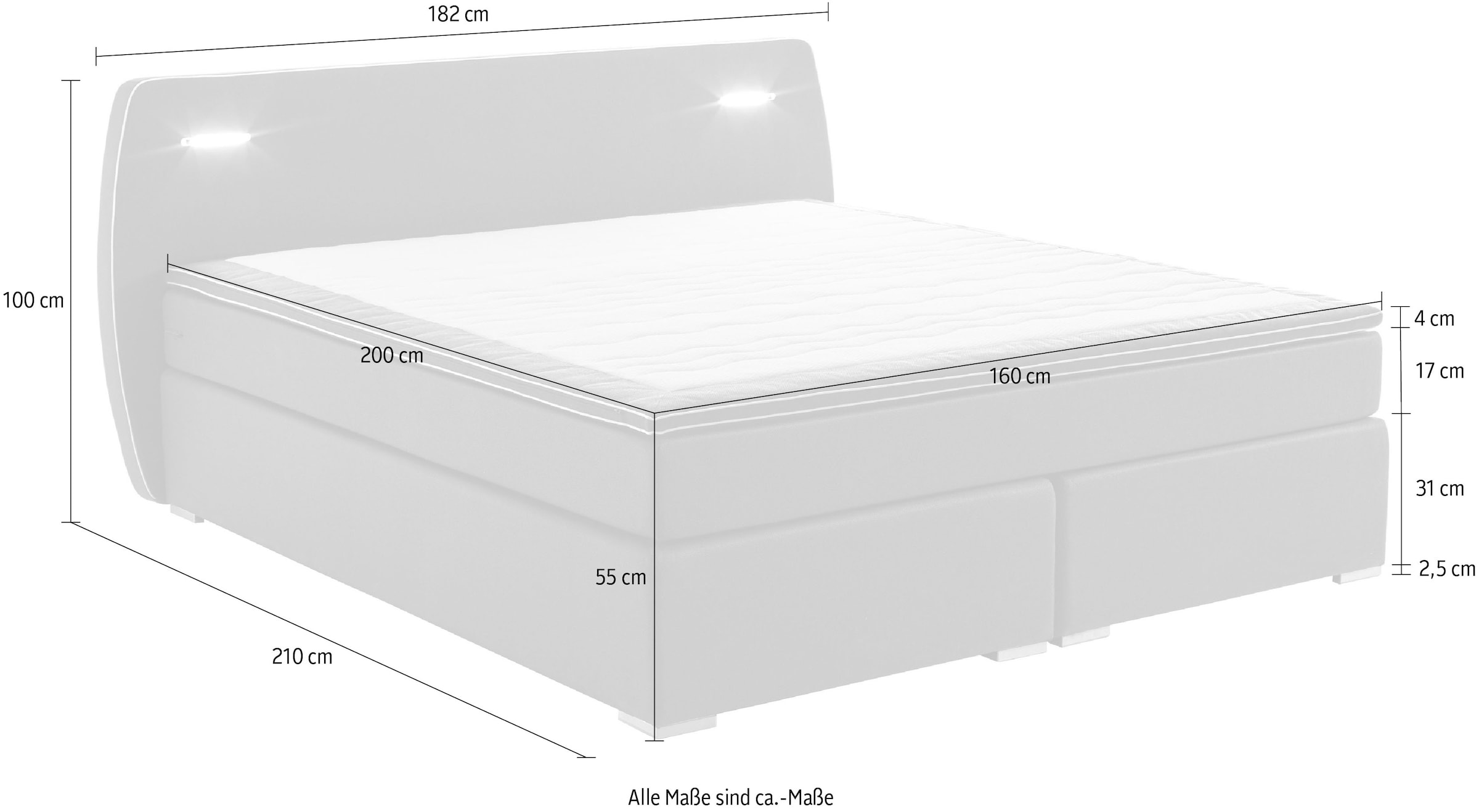 ATLANTIC home collection Boxspringbett »REX LED«, inklusive LED-Beleuchtung und Topper