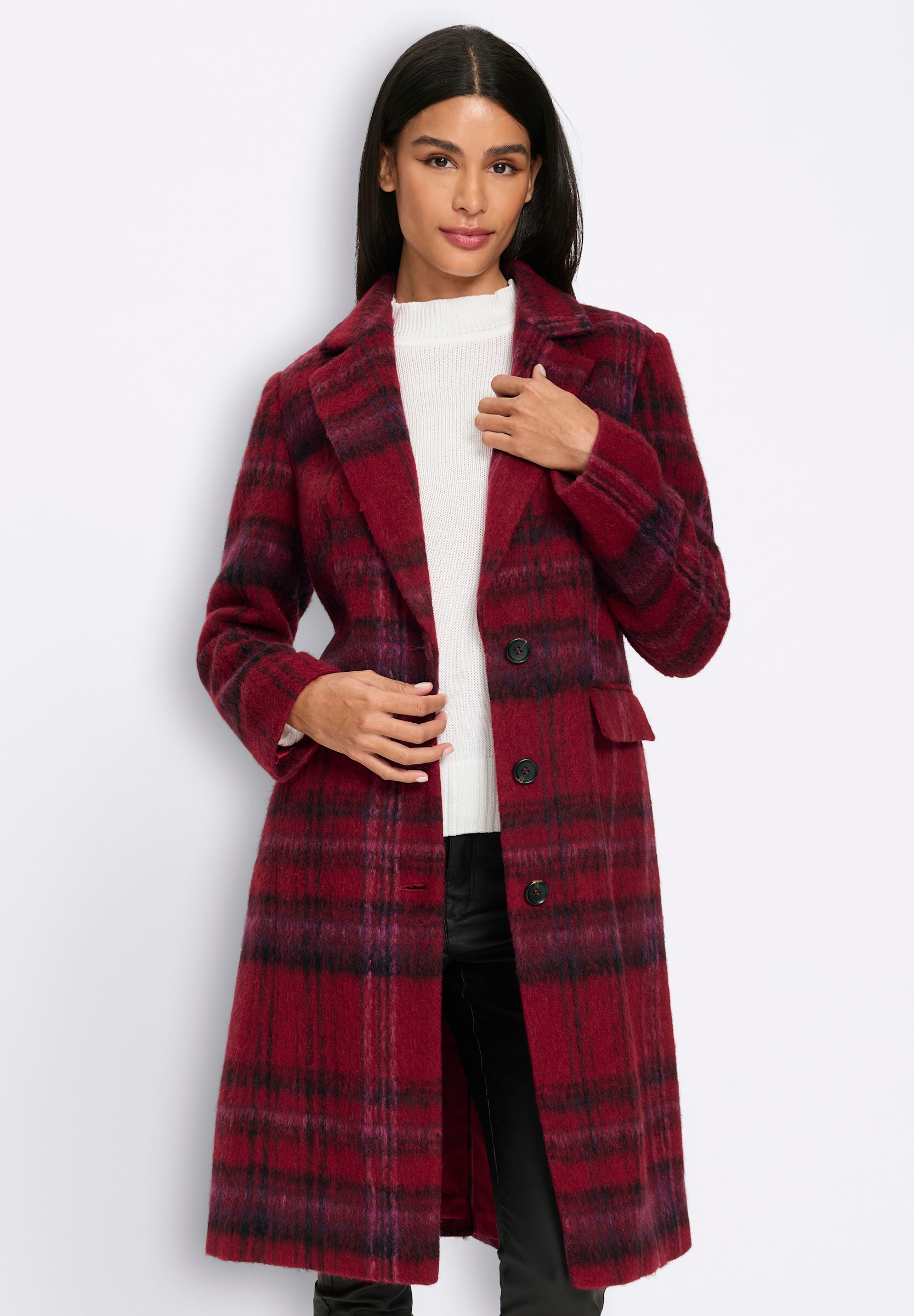 heine Kurzjacke »Karo-Mantel Mantel mit Karomuster« ohne Kapuze