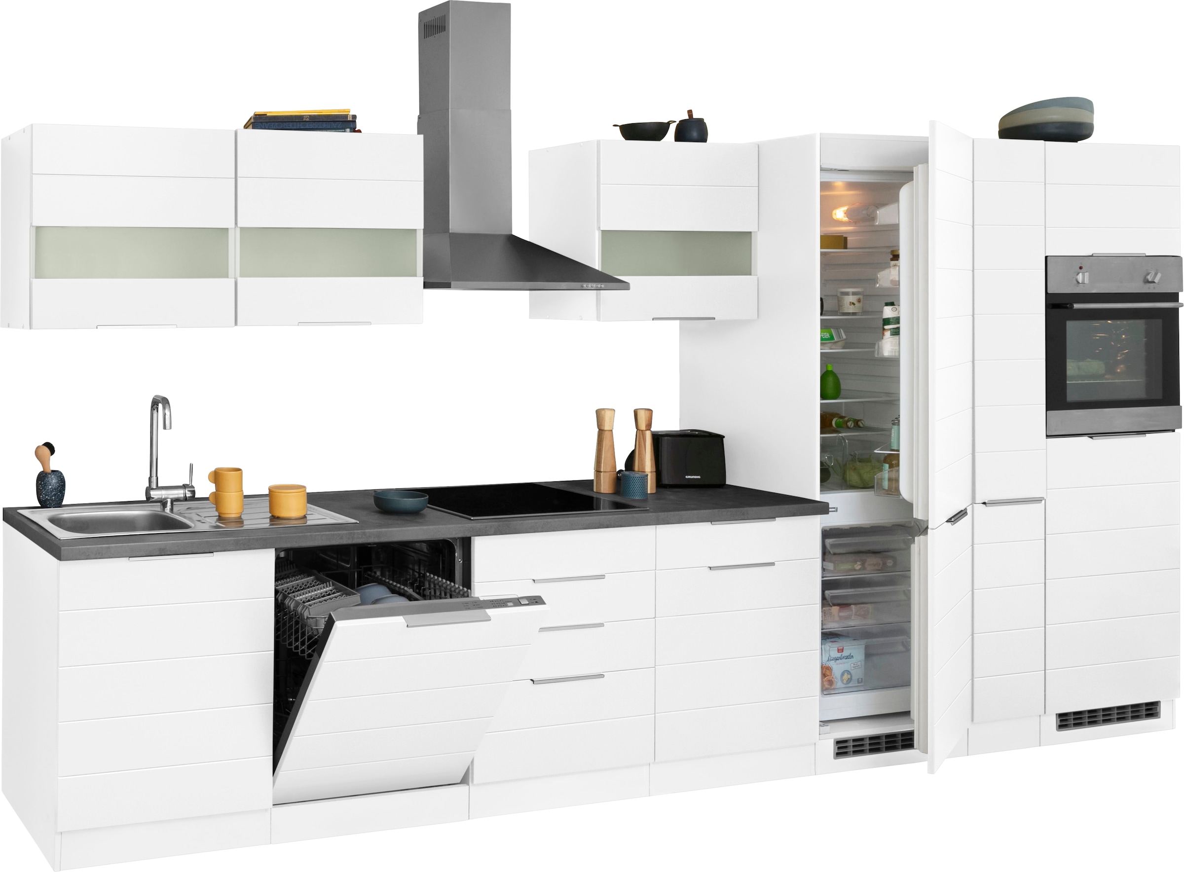 KOCHSTATION Küchenzeile »KS-Luhe« 390 cm breit, wahlweise mit oder ohne E-Geräten, gefräste MDF-Fronten