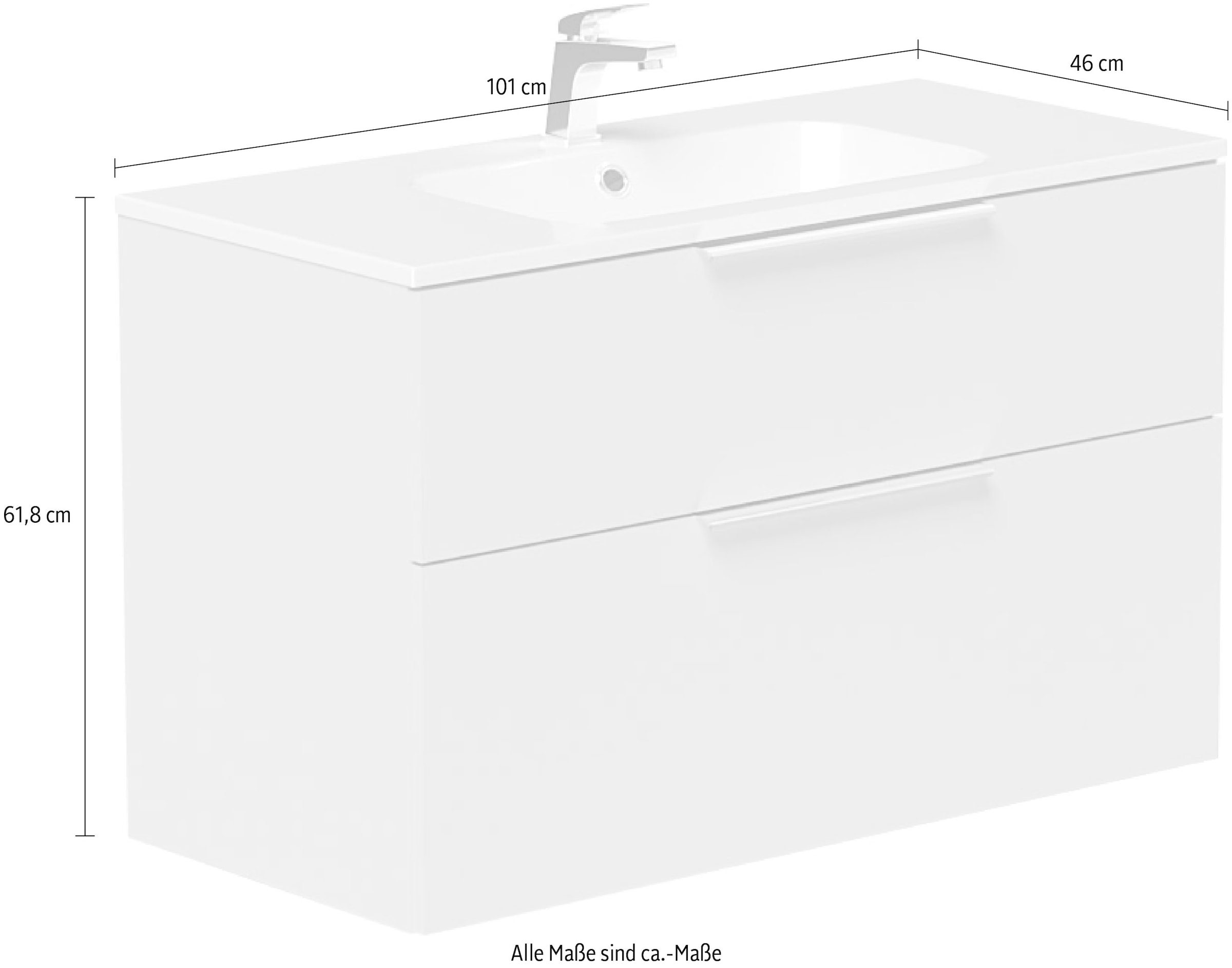 welltime Waschtisch »Ahus«, mit Soft-Close-Funktion, Vollauszüge, inkl. Waschbecken Breite 100 cm