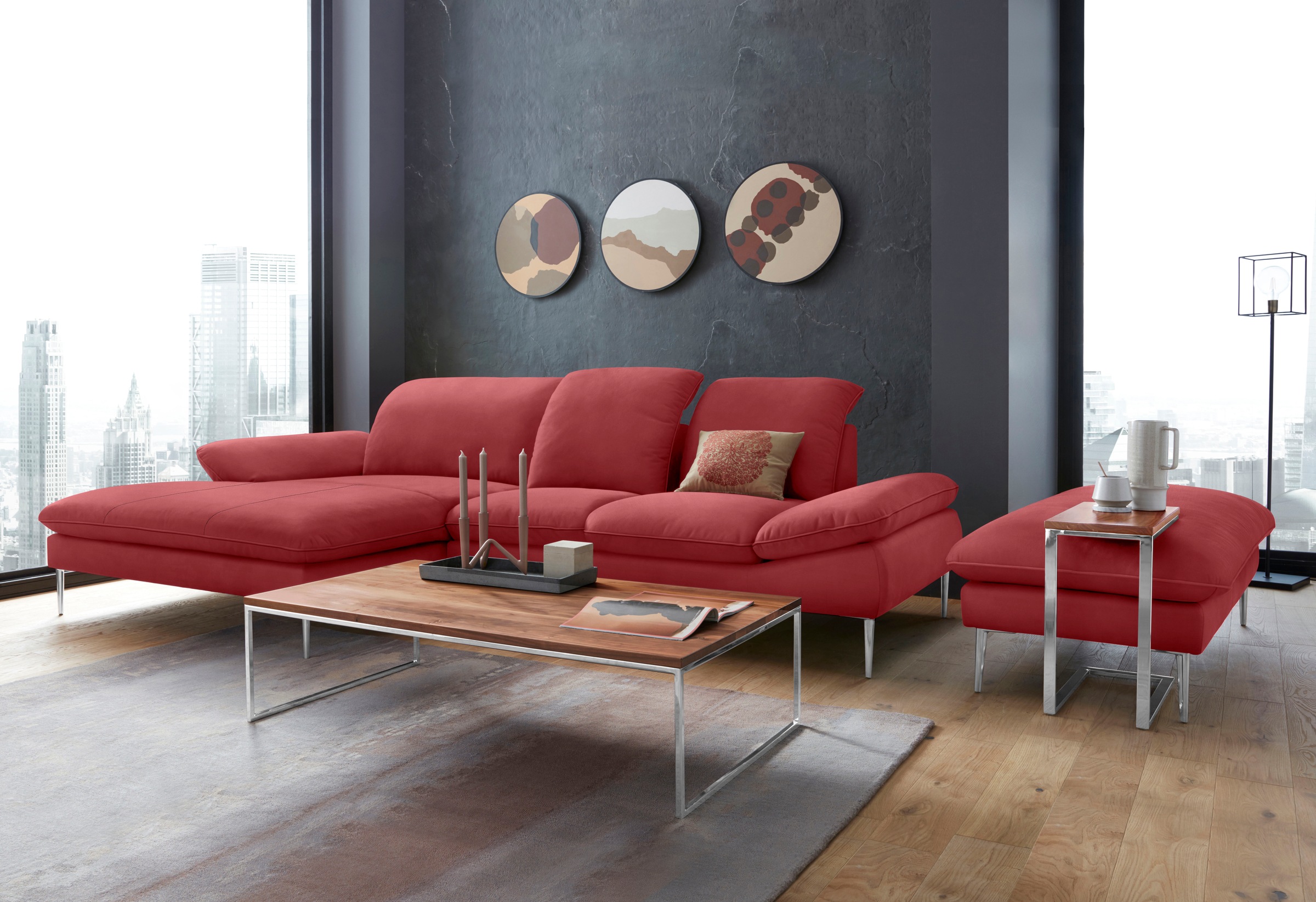W.SCHILLIG Ecksofa »enjoy&MORE, Designsofa, elegant und bequem, L-Form«, mit Sitztiefenverstellung, Füße Chrom glänzend, Breite 310 cm