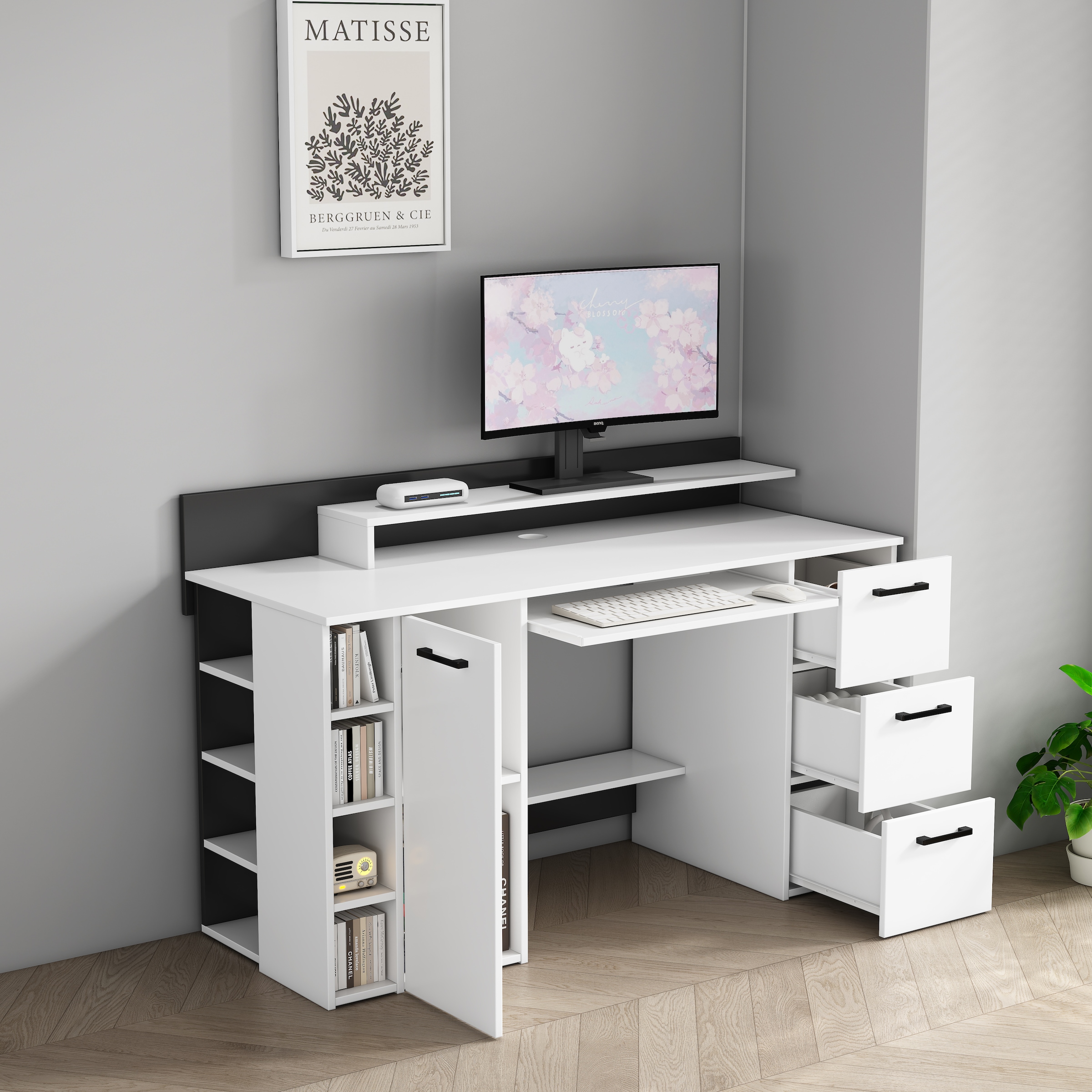 OTTO home Schreibtisch »Moid« mit Schubladen, Tastaturauszug und Monitorablage, Breite 140 cm