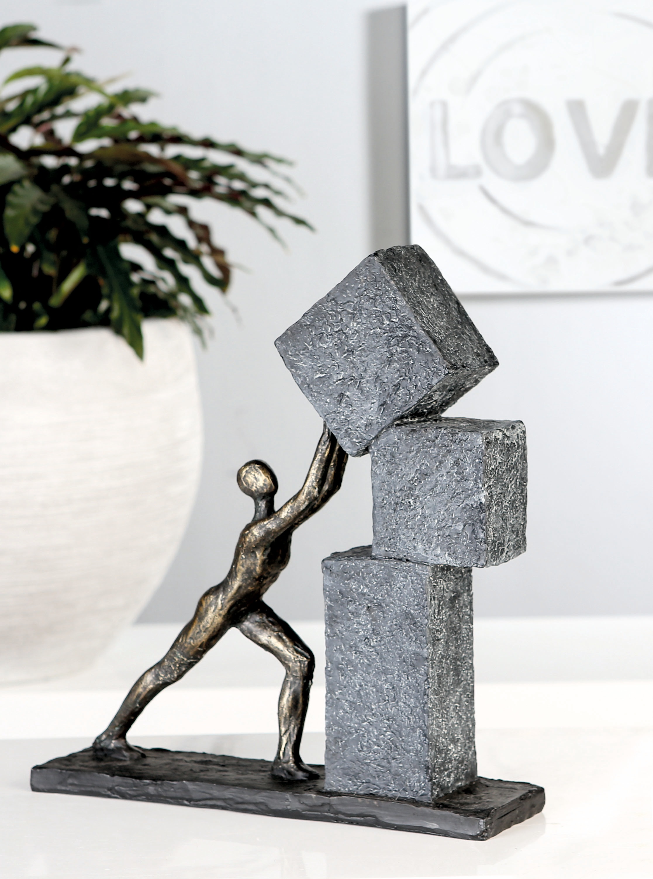 Casablanca by Gilde Dekofigur »Skulptur Stacking, bronzefarben/grau«, Dekoobjekt, Höhe 31, mit Spruchanhänger, Wohnzimmer