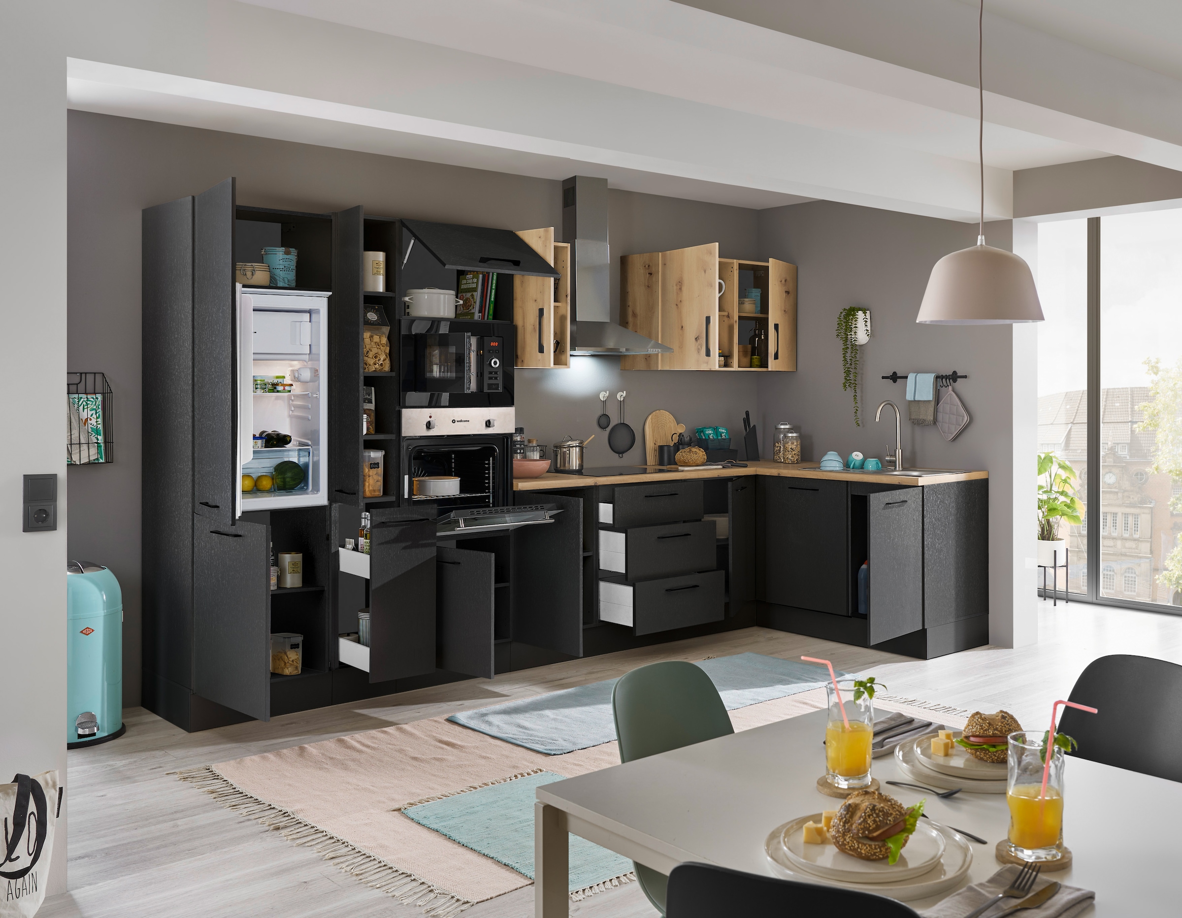 BASIC by Balculina Winkelküche »Turin«, Stellbreite 370x175 cm, wahlweise mit E-Geräten