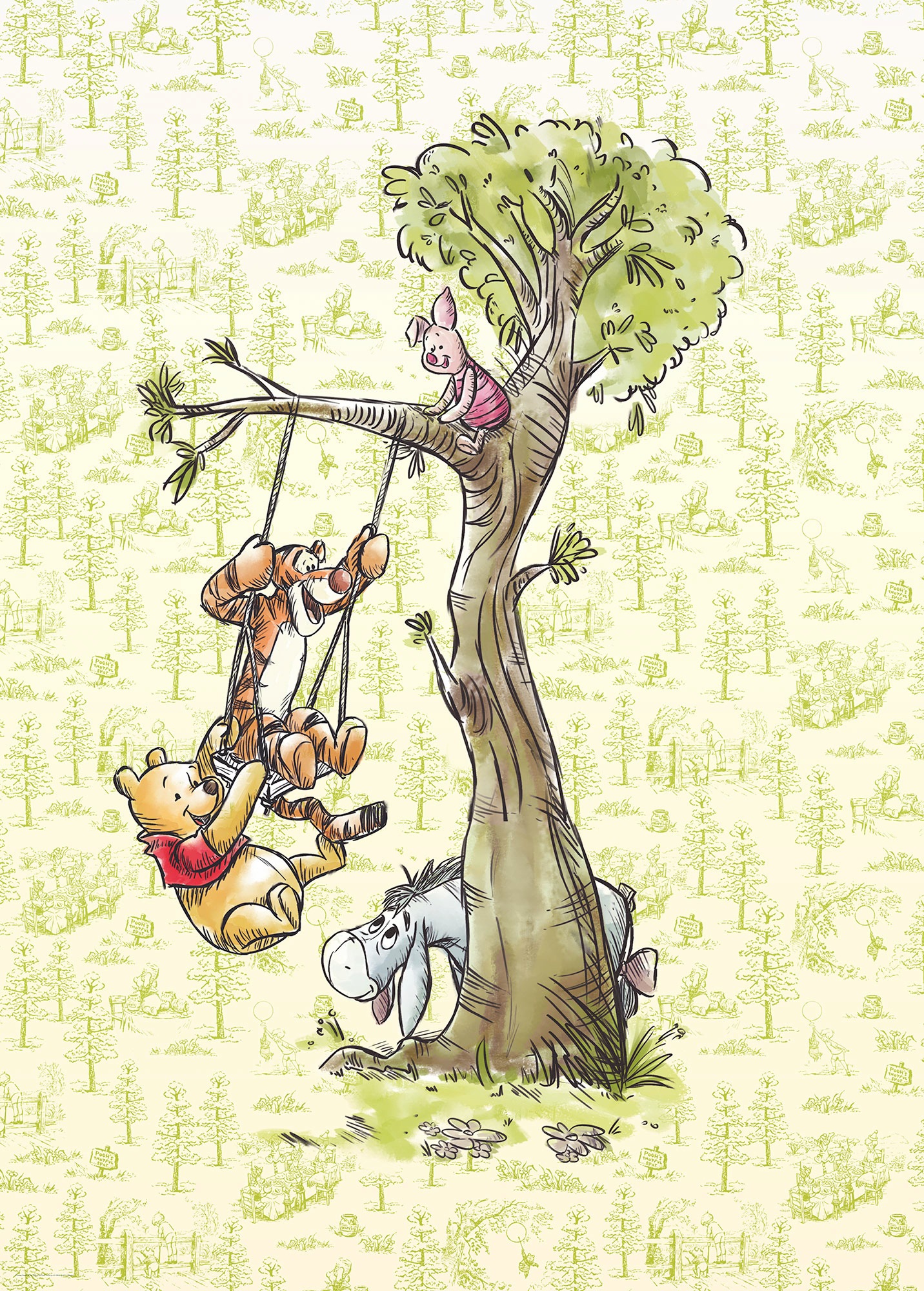 Komar Fototapete »Winnie Pooh in the wood«, Comic-mehrfarbig