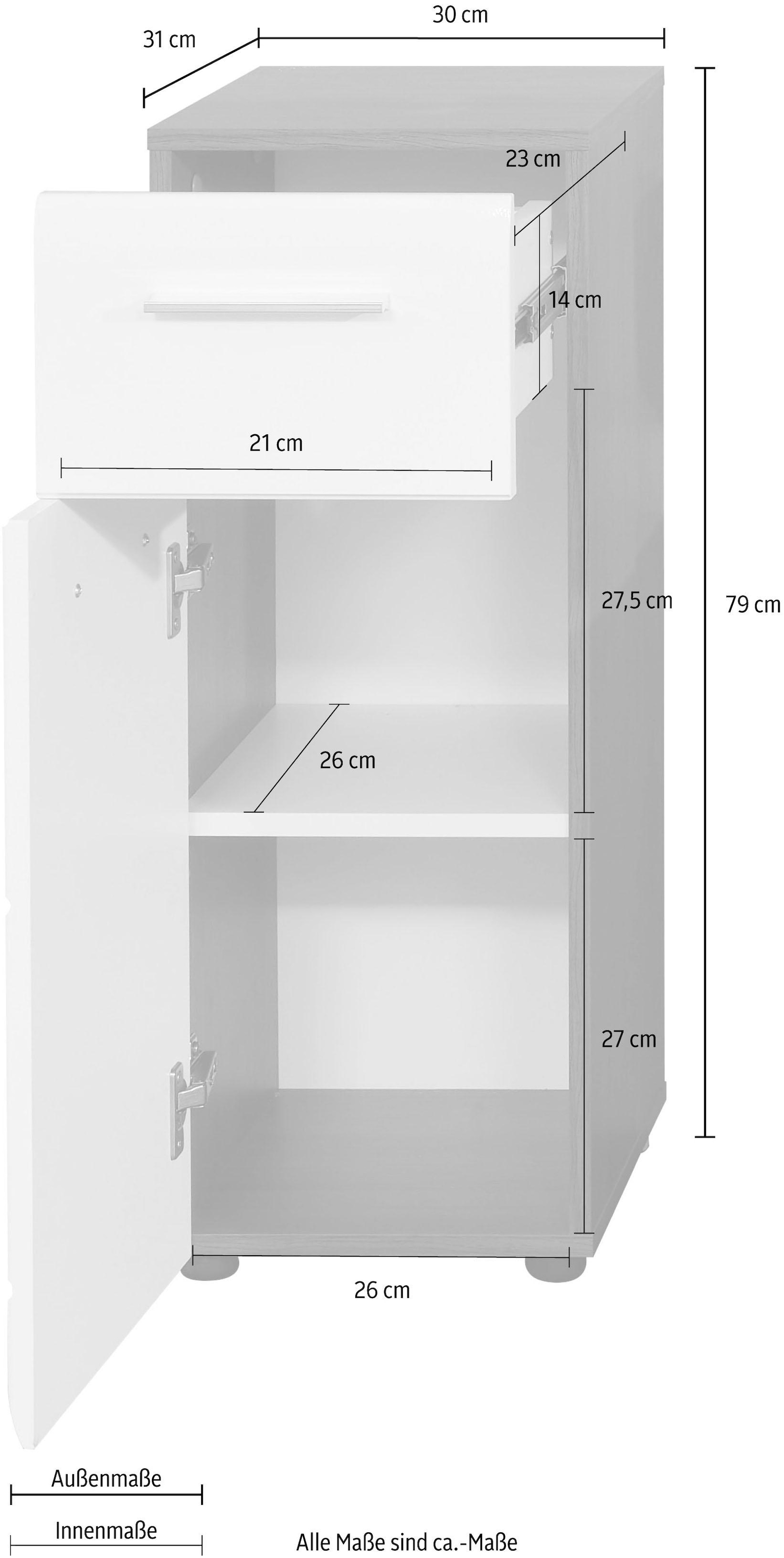 INOSIGN Unterschrank »Sovana«, Badkommode mit Hochglanzfront und 1 Schublade - (B/T/H) 30/31/80 cm