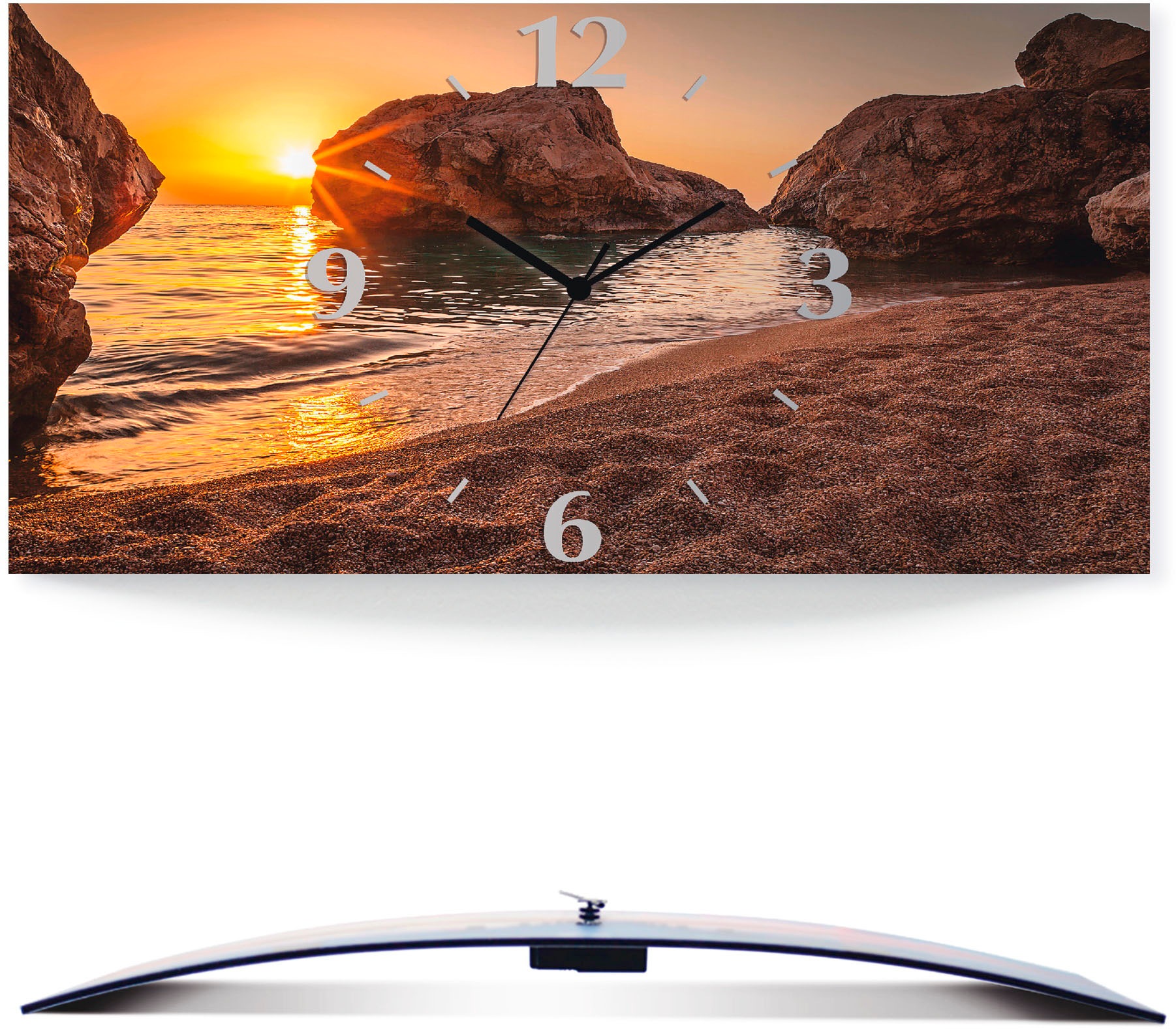 Artland Wanduhr »Sonnenuntergang und Strand«, 3D Optik gebogen