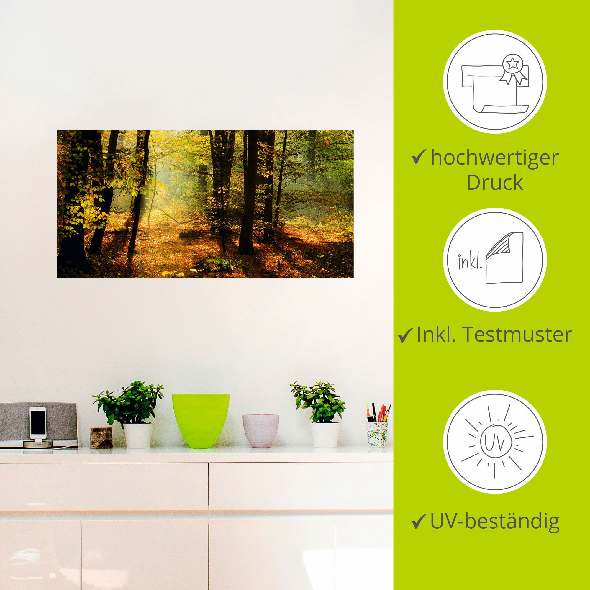 Artland Wandbild »Herbstlicht im Wald«, Wald, (1 St.), als Leinwandbild, Poster, Wandaufkleber in verschied. Größen