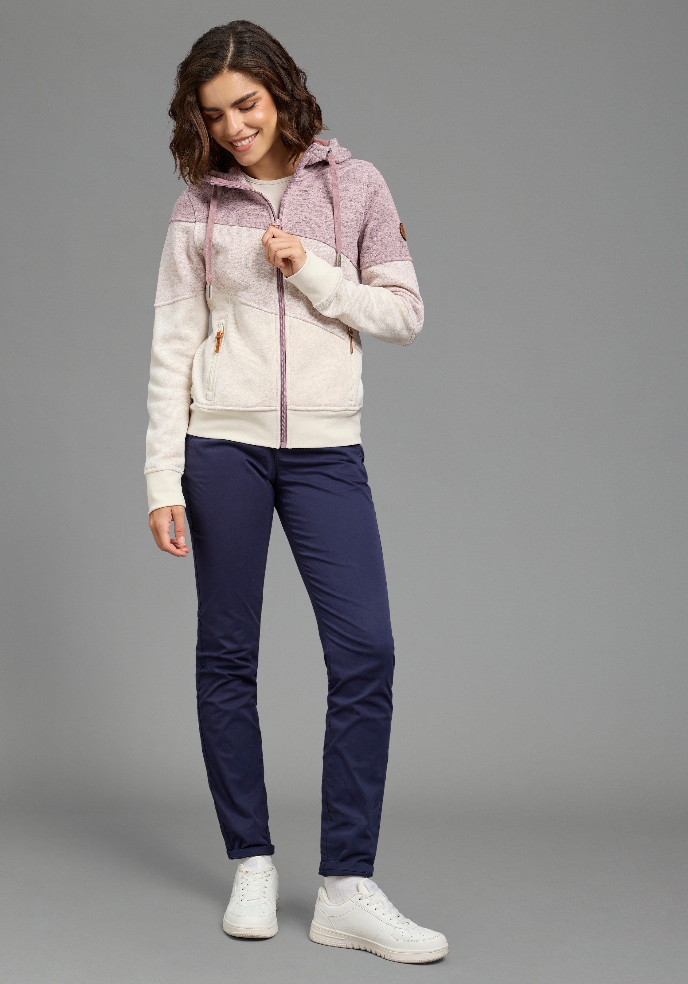 KangaROOS Strickfleecejacke mit Kapuze Strick Fleece Jacke colorblocking Übergangsjacke
