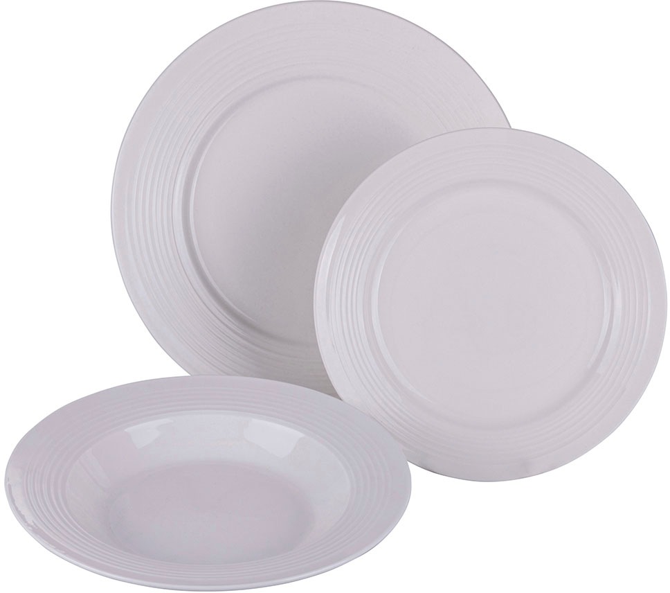 Villa d'Este Teller-Set »Geschirr-Set Banda blanca«, (Set, 18 tlg.), Service, Tafelservice, weiß, 18 Teile, für 6 Personen