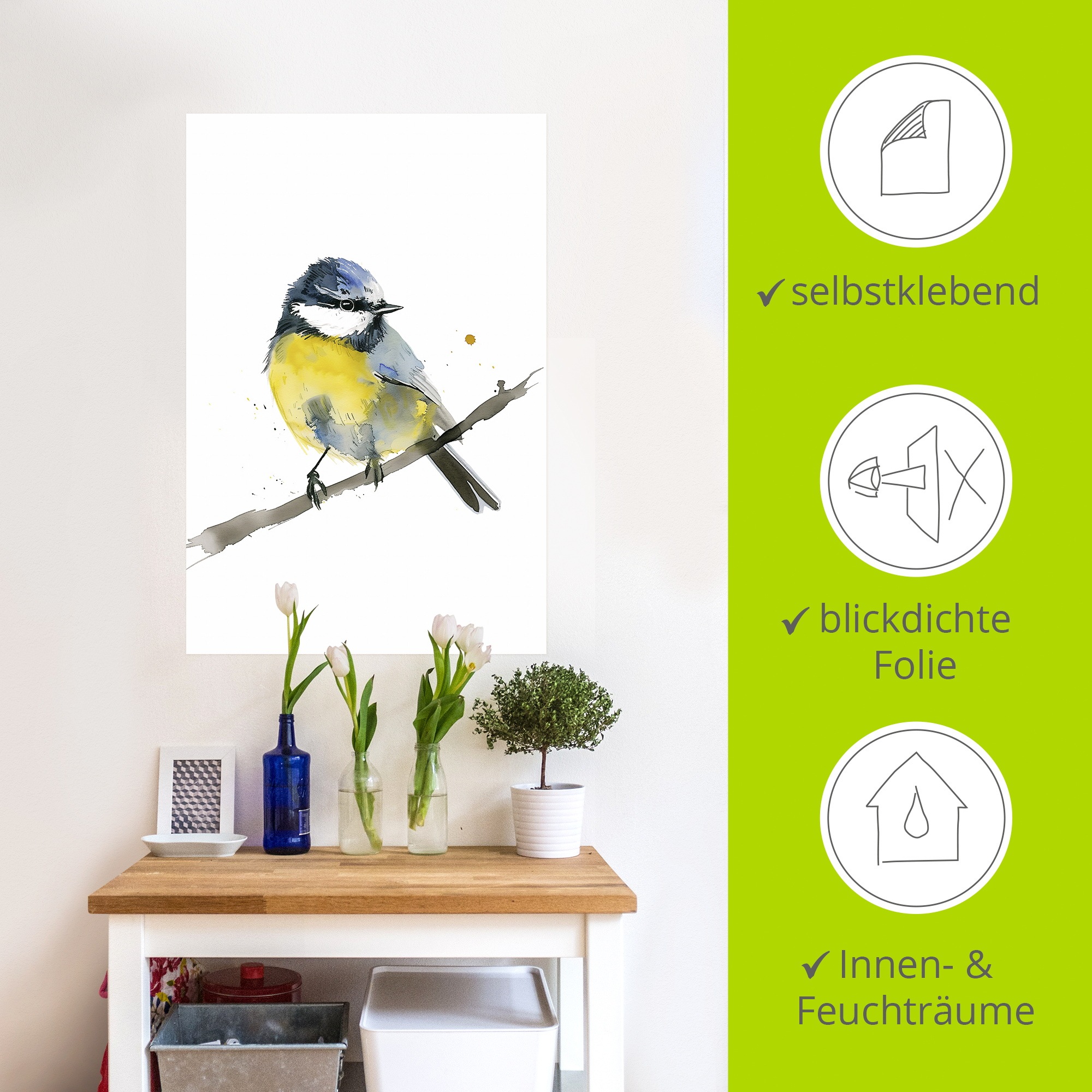 Artland Wandbild »Aquarell Blaumeise« Vogelbilder 1 Stk. tlg. als Alubild, Leinwandbild, Poster, Wandaufkleber in verschied. Größen