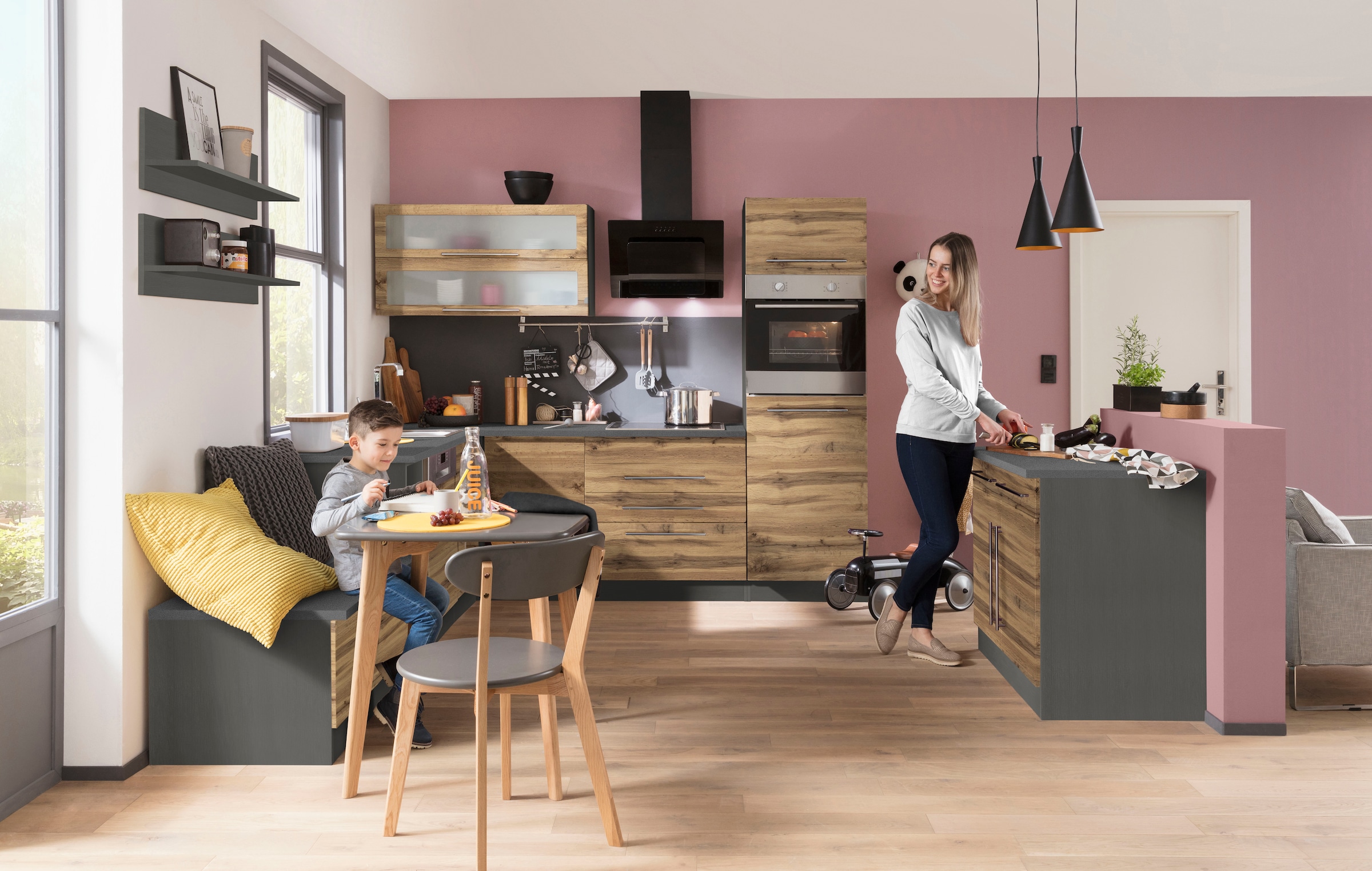 KOCHSTATION Winkelküche »KS-Samos«, Stellbreite 300x250 cm, wahlweise mit E-Geräten und Induktionskochfeld