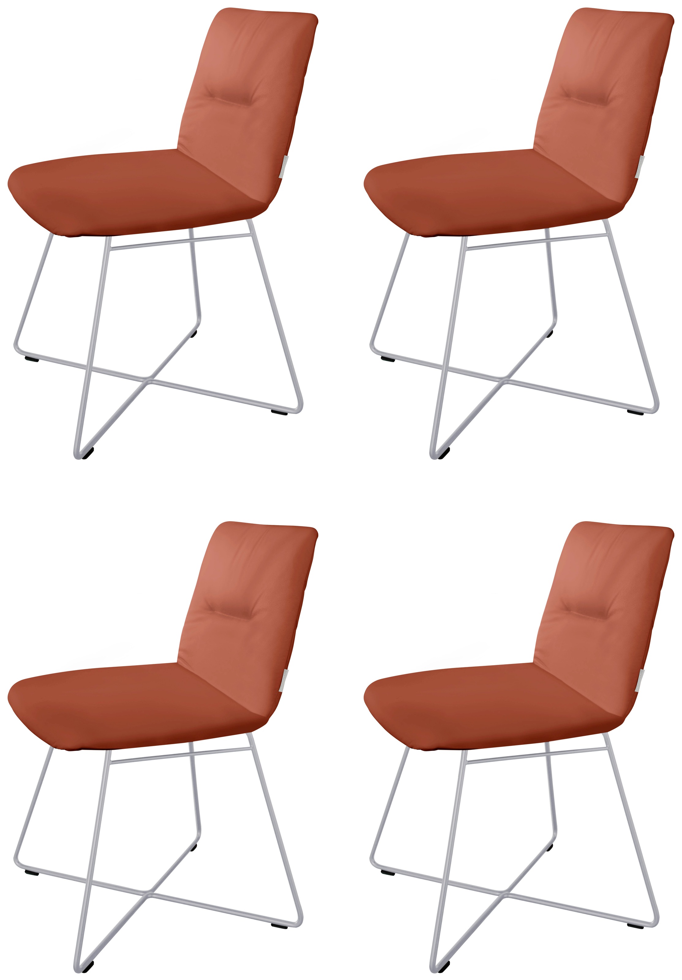 W.SCHILLIG Polsterstuhl »lotta«, (Set), 4 St., Longlife Xtra-Leder Z73, 2er- oder 4er-Set, mit Rückensteppung, Drahtrohrgestell in Silber matt