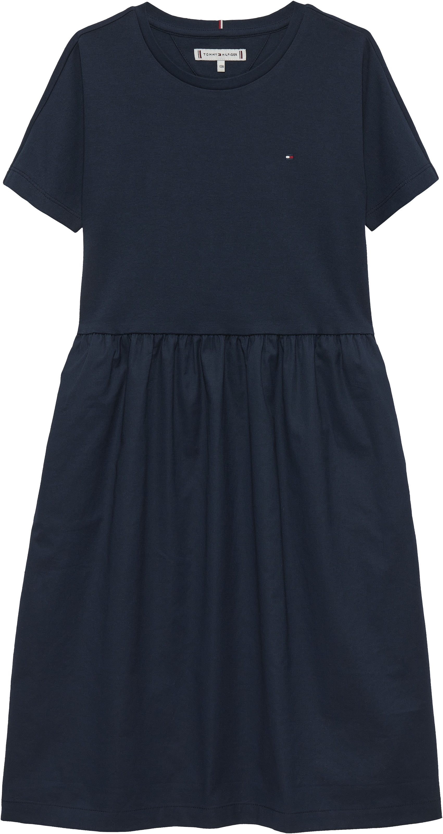 Tommy Hilfiger Jerseykleid »MIX MEDIA DRESS SHORT SLEEVE« Eingrifftaschen Kinder bis 16 Jahre, geraffte Taille, Relaxed Fit