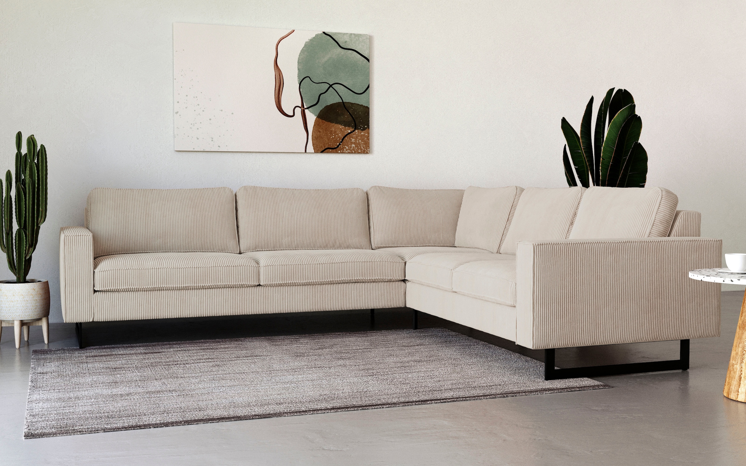 Home affaire Ecksofa »Pinto, XXL, 250/290 cm, langer Schenkel, Ottomane« Cord, Chenille, Lederoptik, mit Keder, Metallfüße, Wellenunterfederung