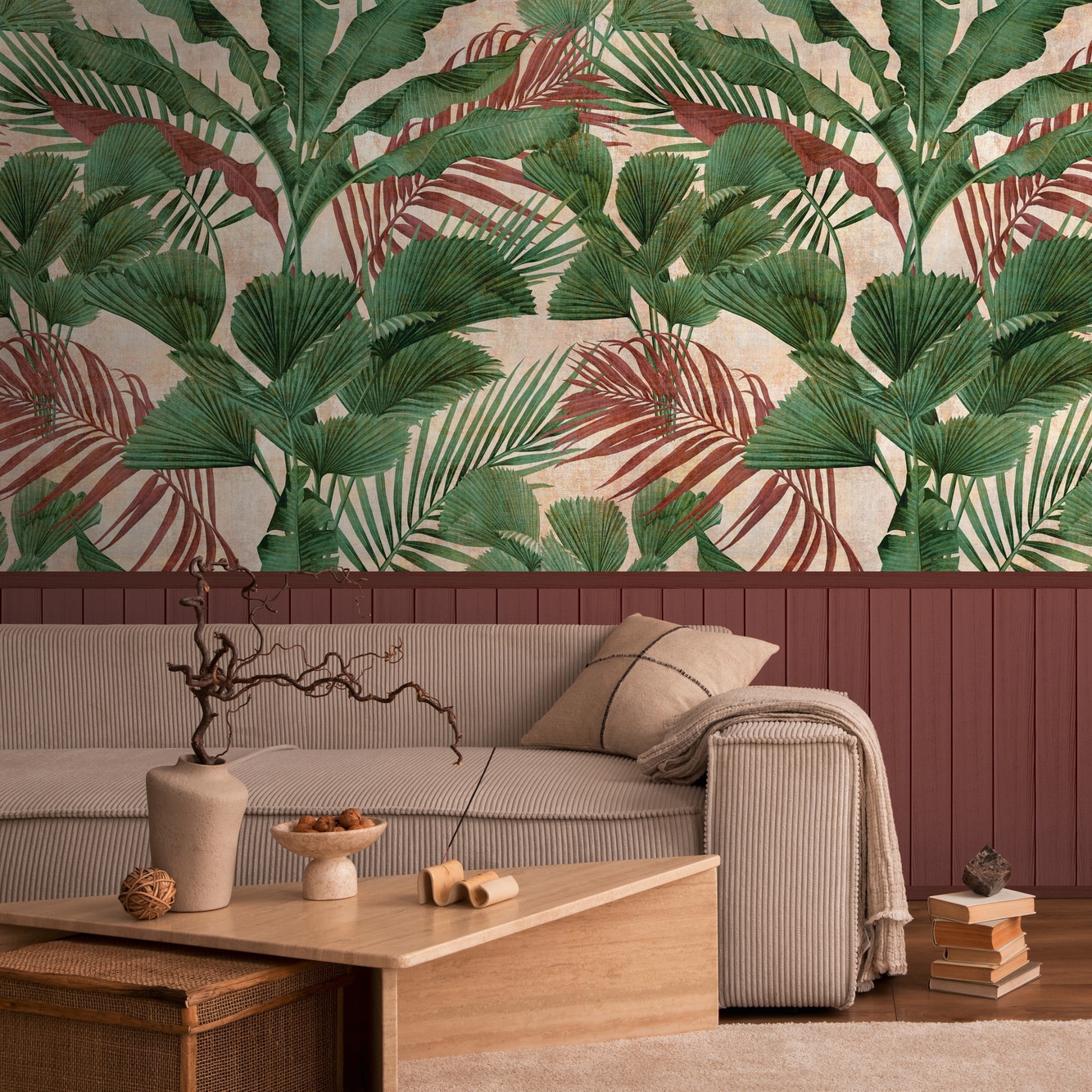 living walls Fototapete »Wallpanel Tapete Wandpaneele Motivtapete Dschungel Landhaus« matt strukturiert Vliestapete Blätter für Schlafzimmer Küche Wohnzimmer Wandpaneele Flur
