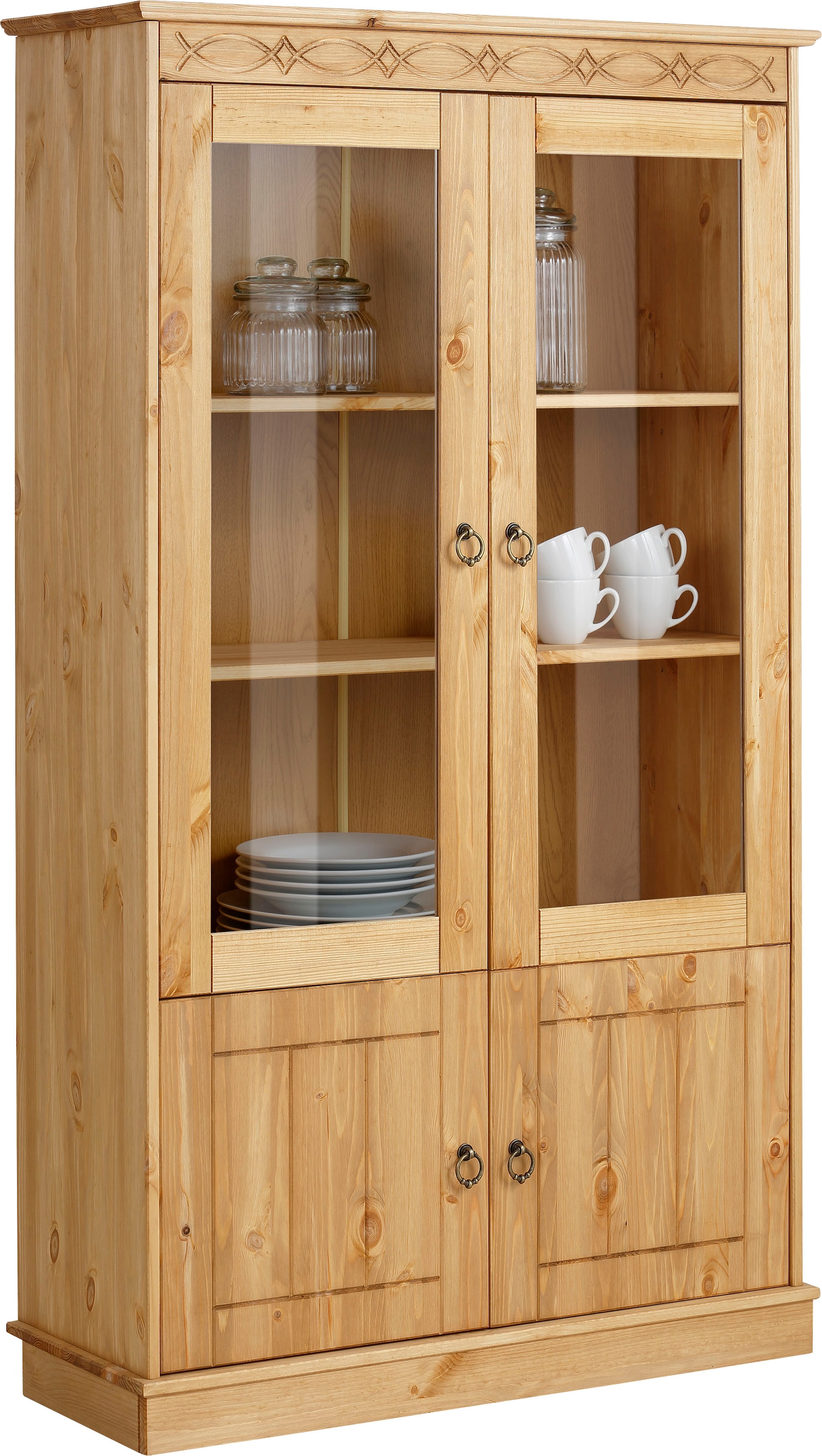 Home affaire Vitrine »Indra«, aus massiver Kiefer, FSC®, Höhe 145 cm, dezentes Ornament