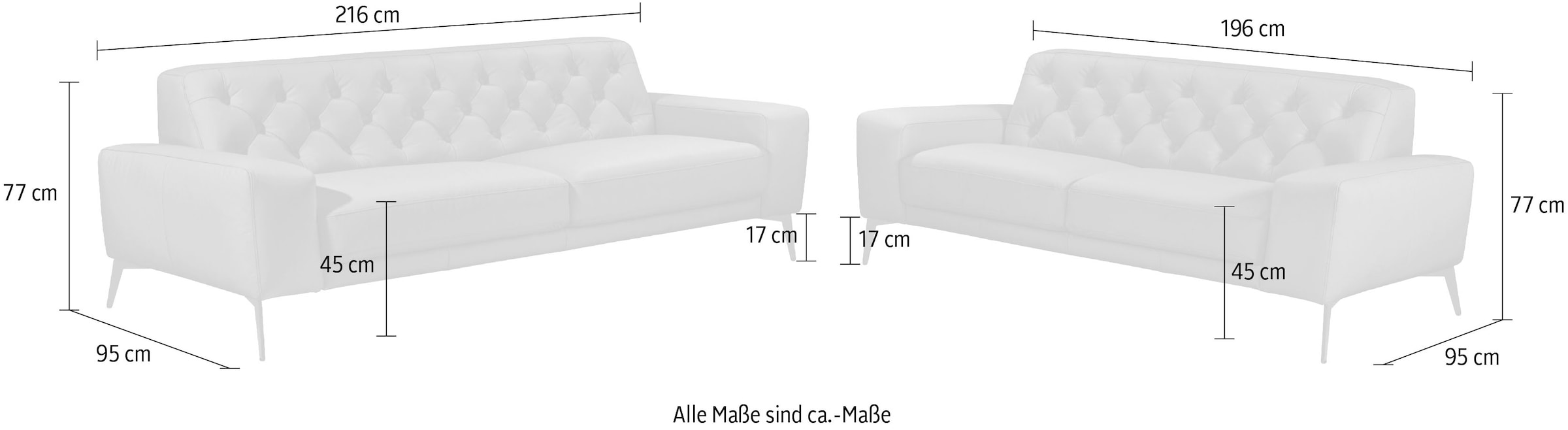 DELA Design Polstergarnitur »Alan«, (2 tlg.), Set bestehend aus 2-Sitzer und 3-Sitzer, mit Knopfheftung