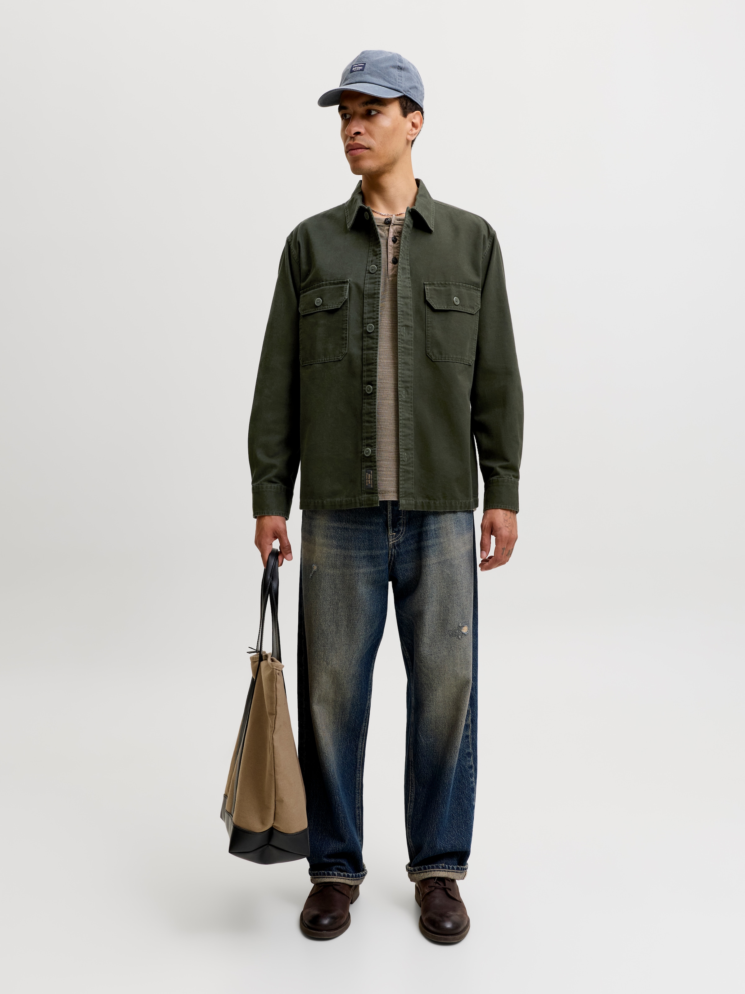 Jack & Jones Langarmhemd »JJECOLTON CANVAS OVERSHIRT LS SN« Baumwolle, Overshirt in lockerer Passform