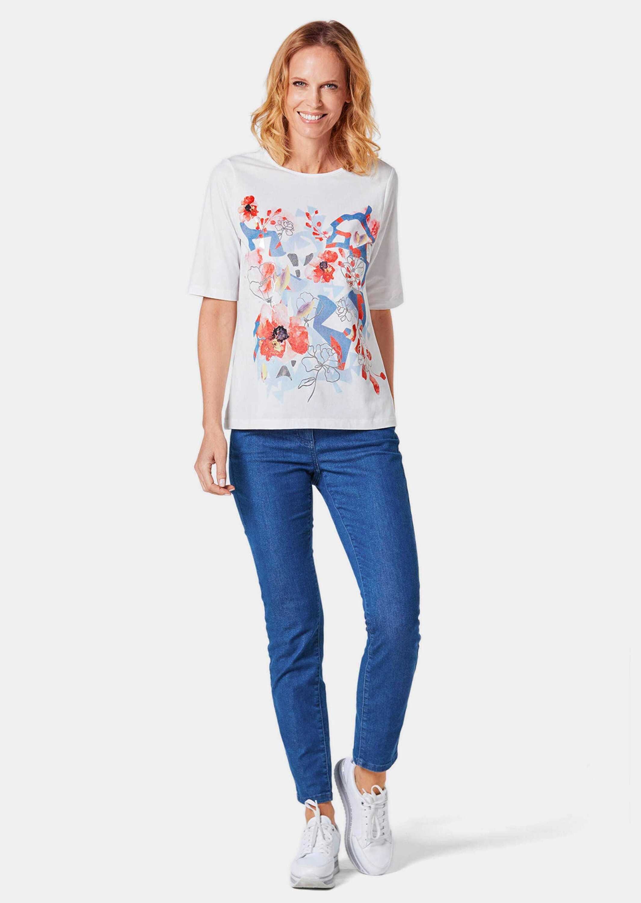 GOLDNER Print-Shirt »Kurzgröße Druckshirt aus Baumwoll-Jersey« Ausschnitt mit schmalem Einfass