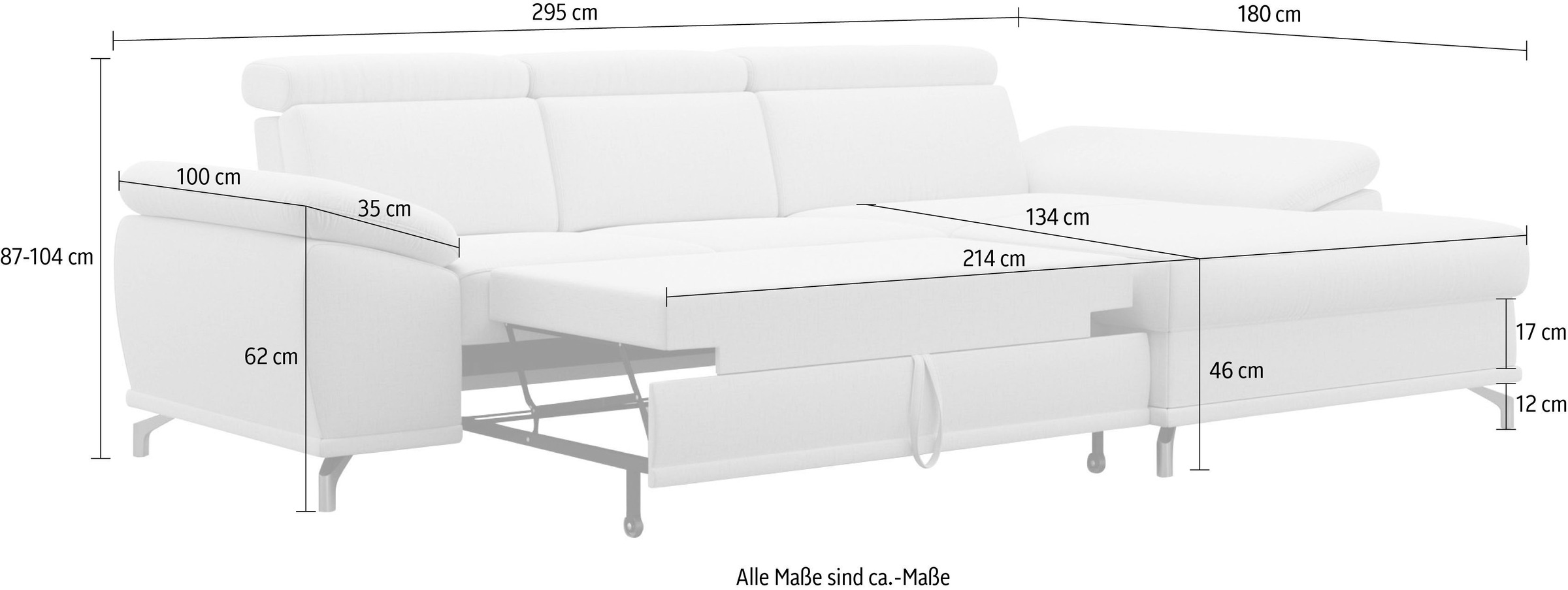 sit&more Ecksofa »Cabrio L-Form«, mit Sitztiefen- und Armteilverstellung sowie Federkern, 2 Nierenkissen