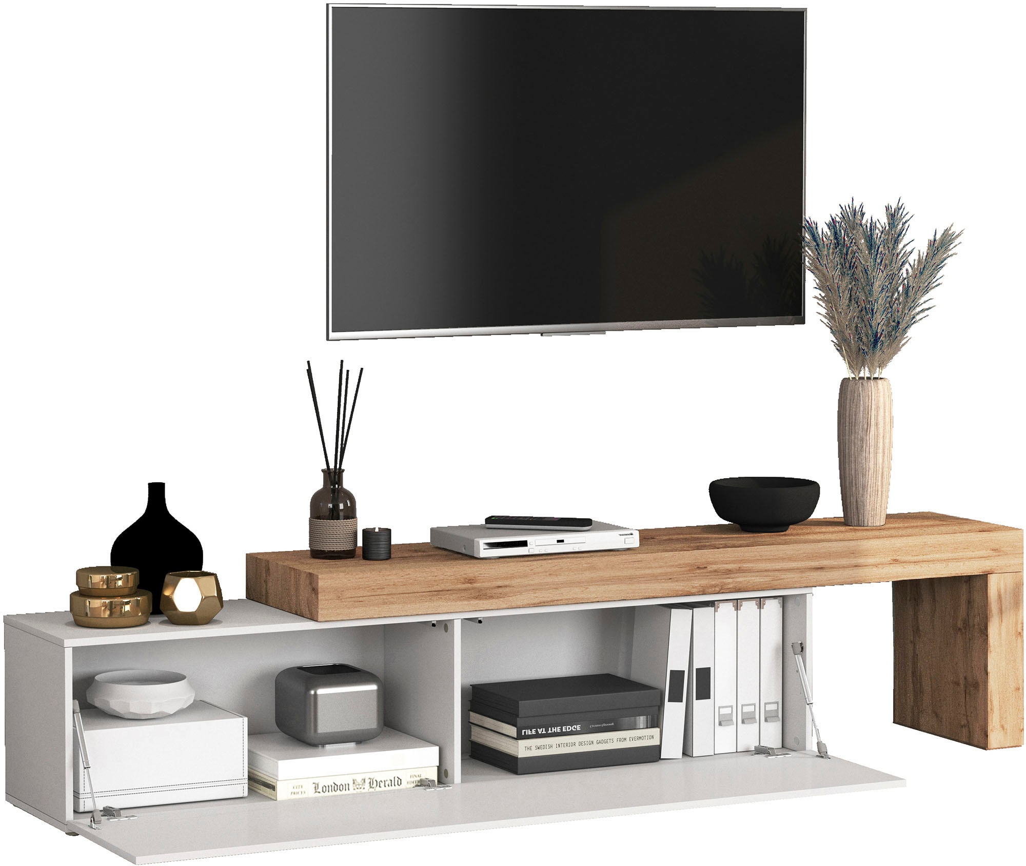 OTTO home Lowboard »Chronos TV-Board, TV-Schrank« Breite verstellbar von 190 bis 350 cm, 1 Stk. tlg. Breite 270 cm TV-Board,Lowboard,1 Klappe und ein L-Förmiger Aufsatz