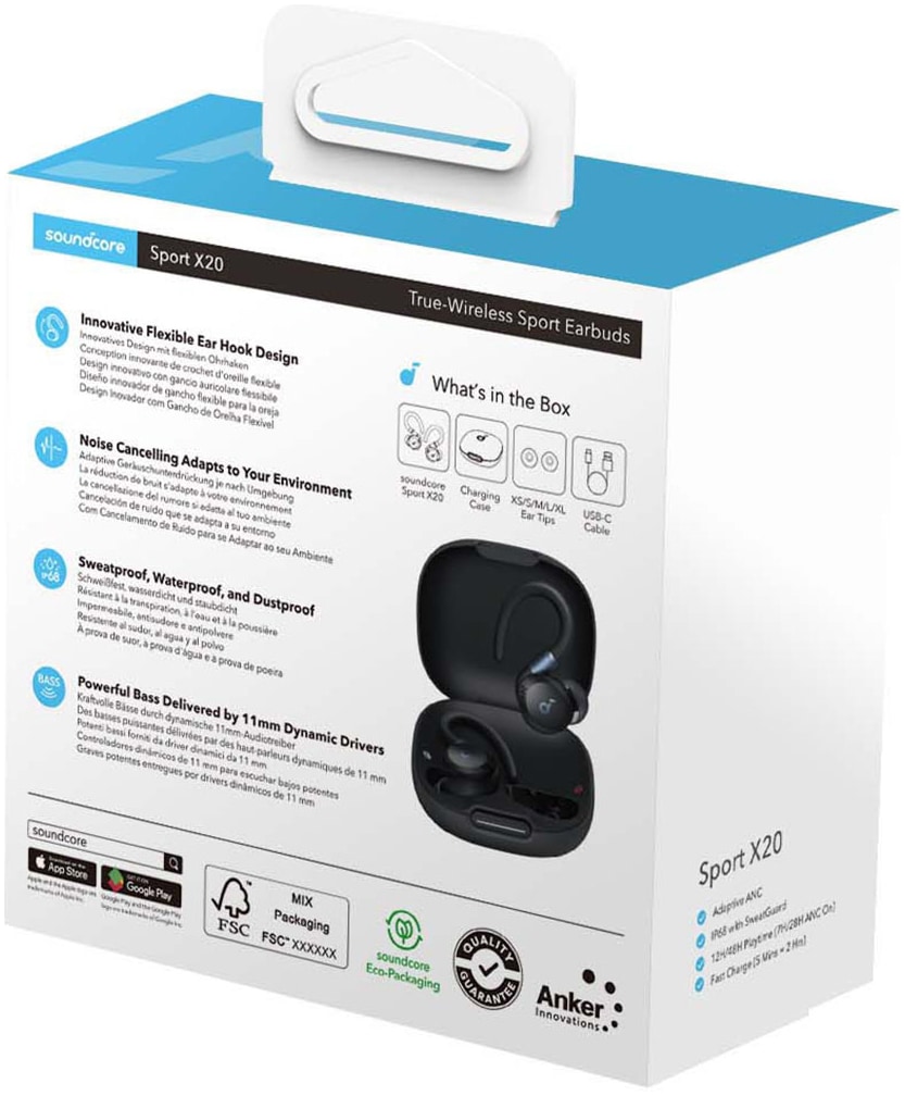 Anker wireless In-Ear-Kopfhörer »soundcore Sport X20« Bluetooth Adaptive Noise-Cancelling | integrierte Steuerung für Anrufe und Musik