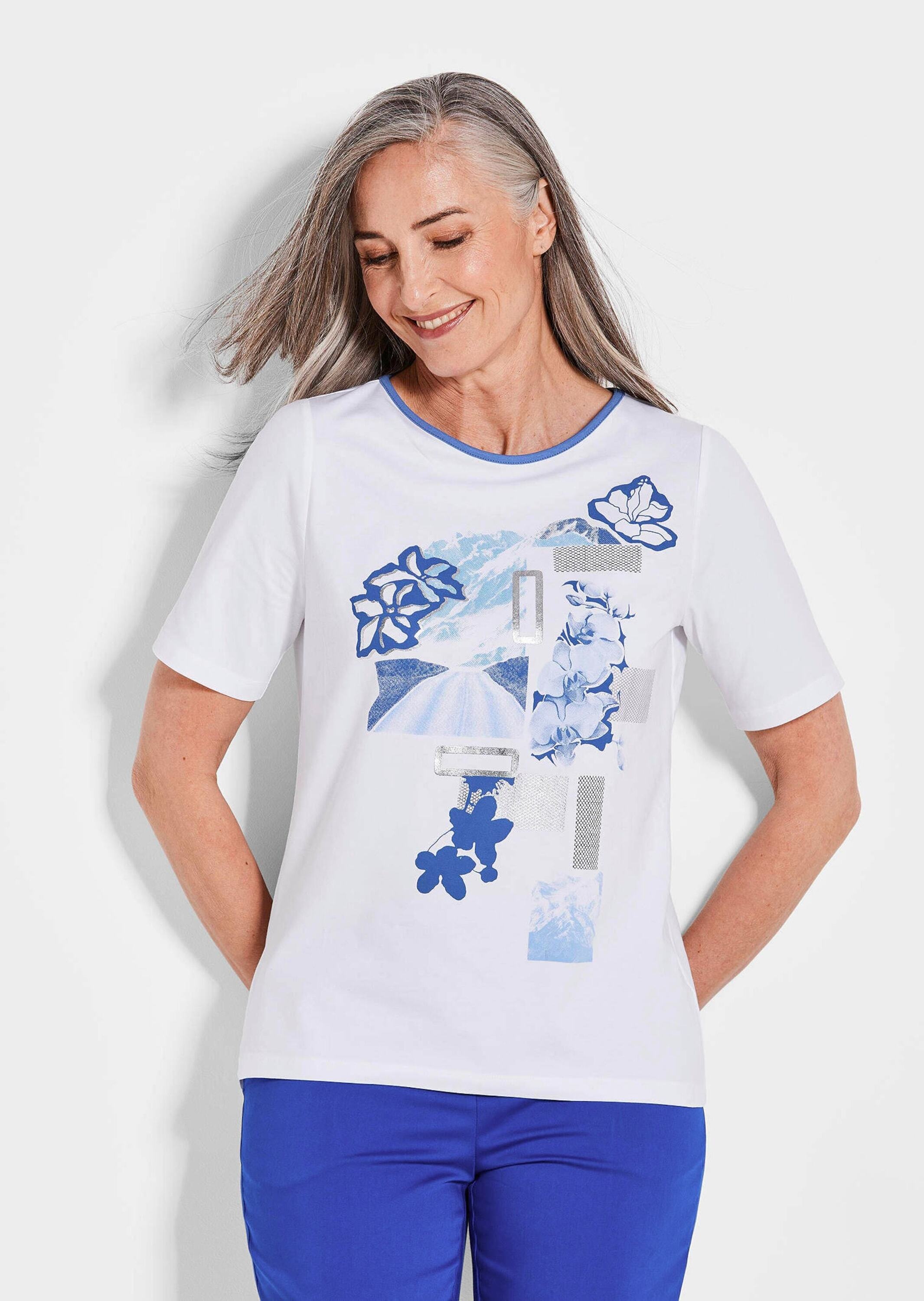 GOLDNER Kurzarmshirt »Kurzgröße Sommeroberteil mit Frontdruck«