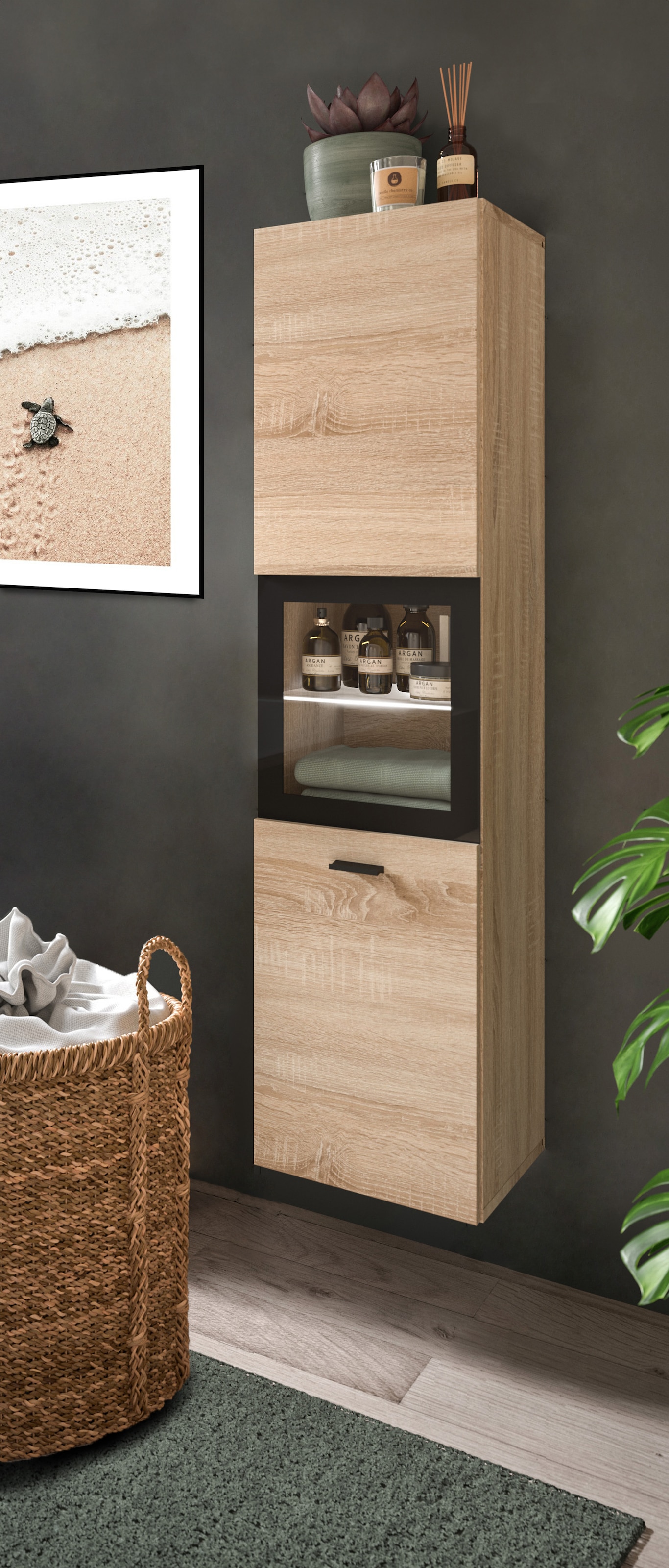 welltime Hochschrank »Tampa, Höhe 125cm, hängend oder stehend montierbar«, Badschrank, Bad-Hängeschrank, Badezimmer, Bad-Möbel