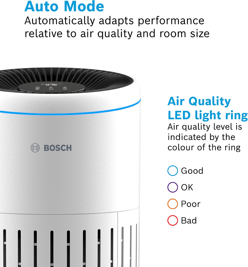 BOSCH Luftreiniger »Air 2000i, kompakt mit App-Steuerung« für 37 qm Räume mit 3-in-1 Luftfilter, Smart Sensor, Automatik-, Ruhemodus < 25 dB(A)