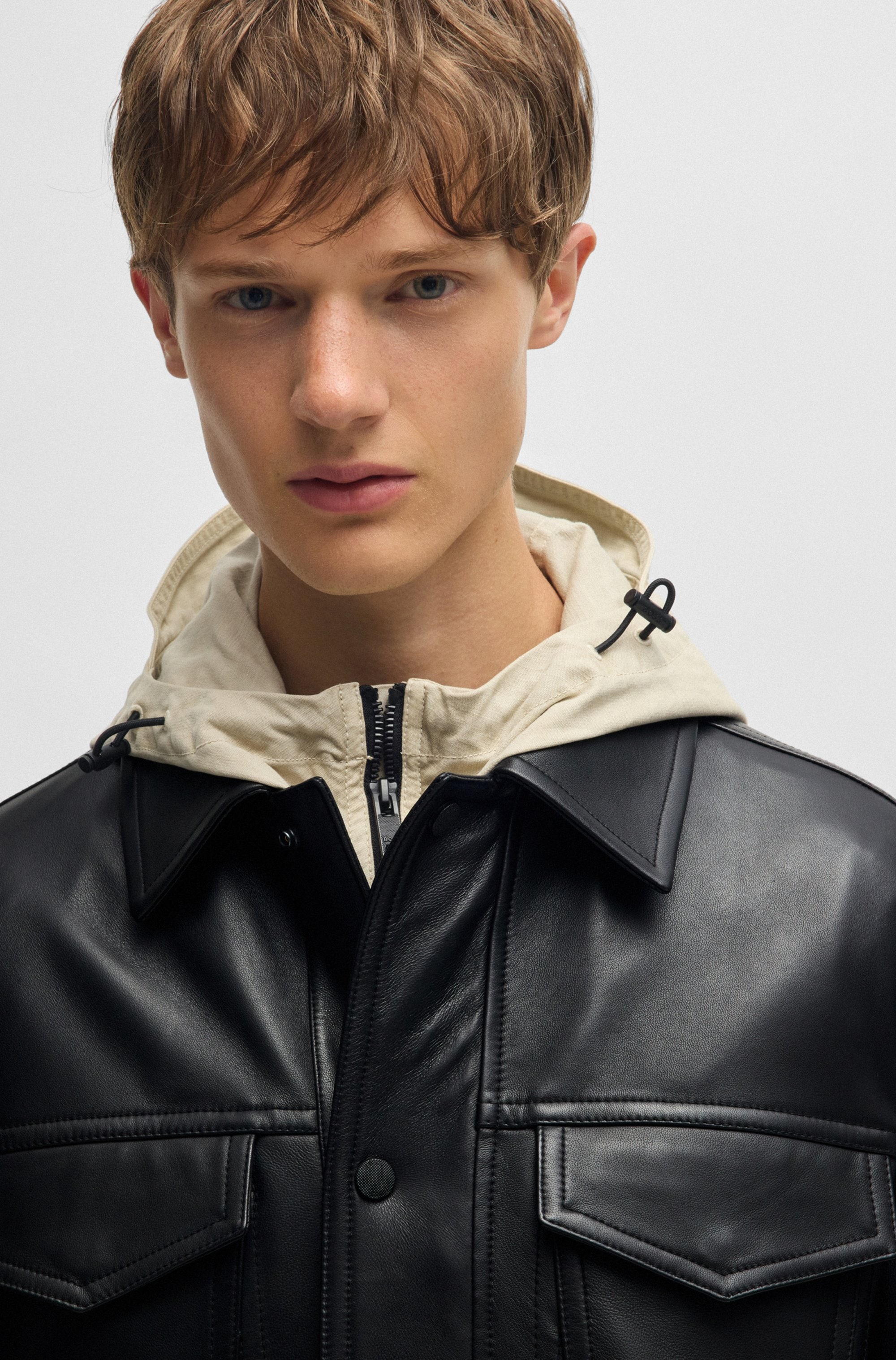 BOSS ORANGE Lederjacke »Jocruz«, mit Druckknopfleiste