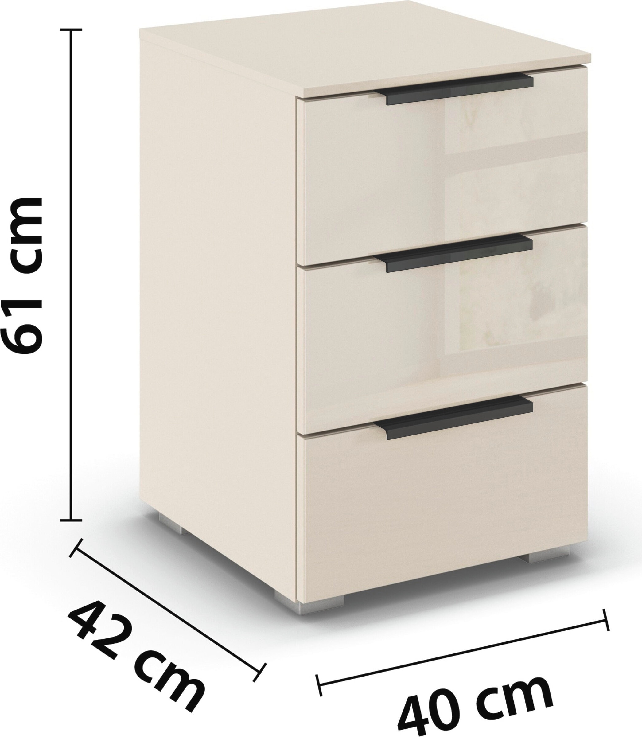 rauch Nachtkommode »Nachttisch Nachtkonsole MONTCLAR Frontauswahl Dekor/Hochglanz/Glas« Breite 40 cm / Höhe 61 cm, inkl. Soft-Close-Funktion,  mit 3 geräumigen Schubladen, viele Griffvarianten MADE IN GERMANY