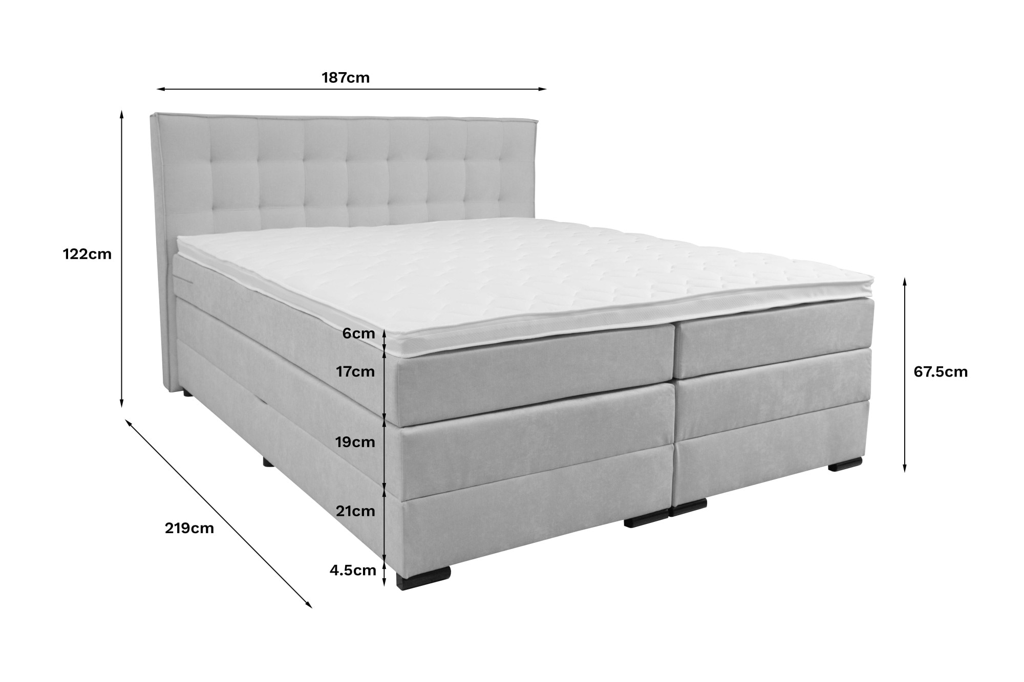 Home affaire Boxspringbett »Köln, Doppelbett, Polsterbett, Federkernbett, Komfortbett, 160, 180 cm« inkl. 6 cm Topper, zwei Bettkästen, Taschen-Federkernmatratze in H3
