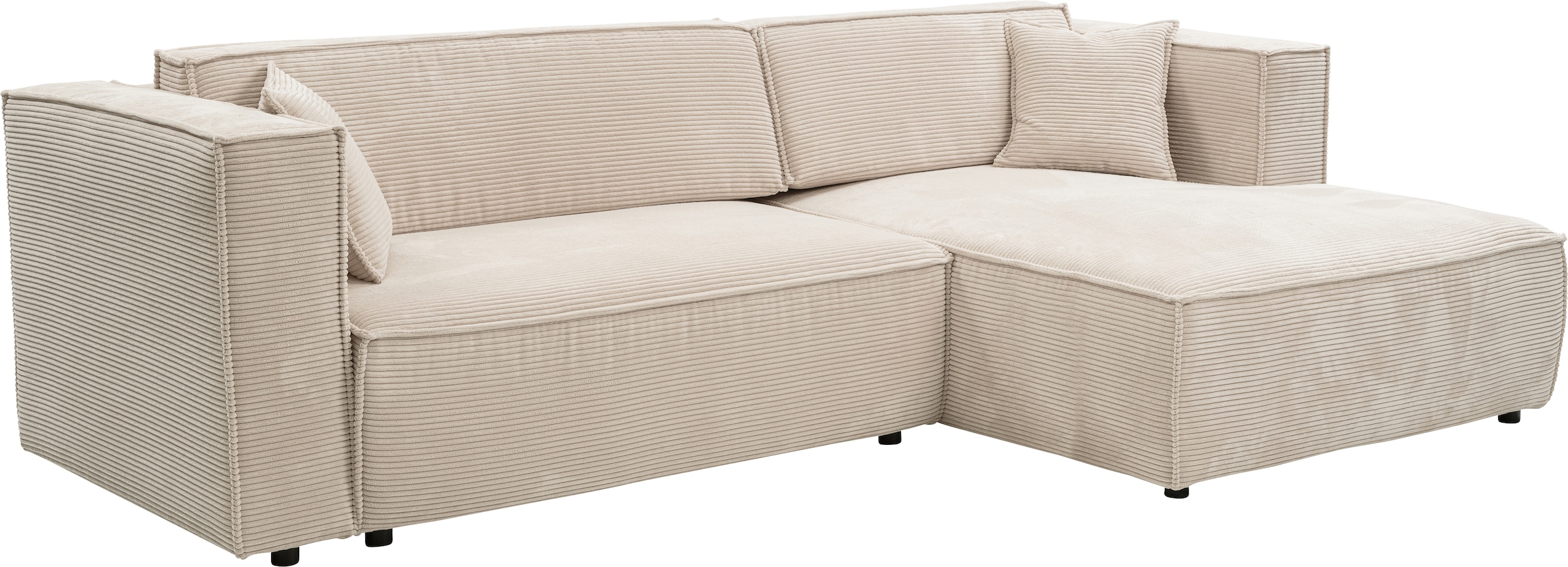WERK2 Ecksofa »Atlanta-New, modernes Design, Stellmaße 280x147cm, L-Form, Kedernaht«, hoher Komfort, Schlaffunktion & Bettkasten, Cord, Natur
