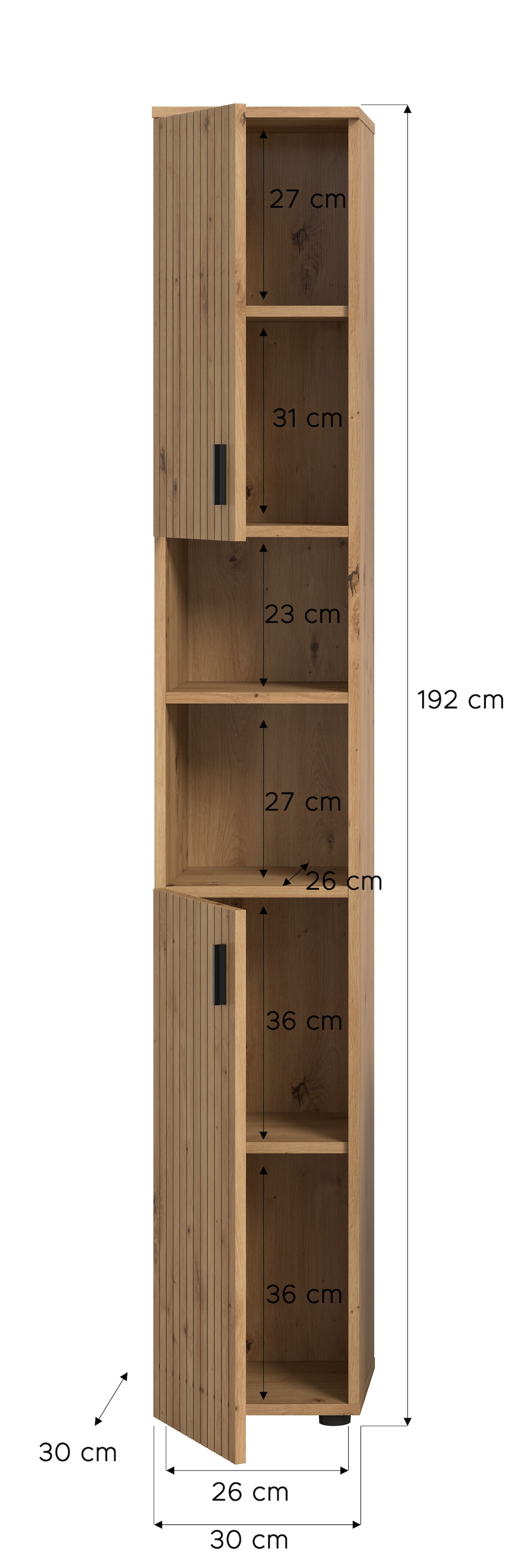 welltime Hochschrank »MANI, Höhe: 192 cm, Paneeloptik, 2 offene Fächer, 2 Türen« 1 Stk. tlg. Hochschrank, Bad-Schrank, Badezimmerschrank, Bad, Badezimmer