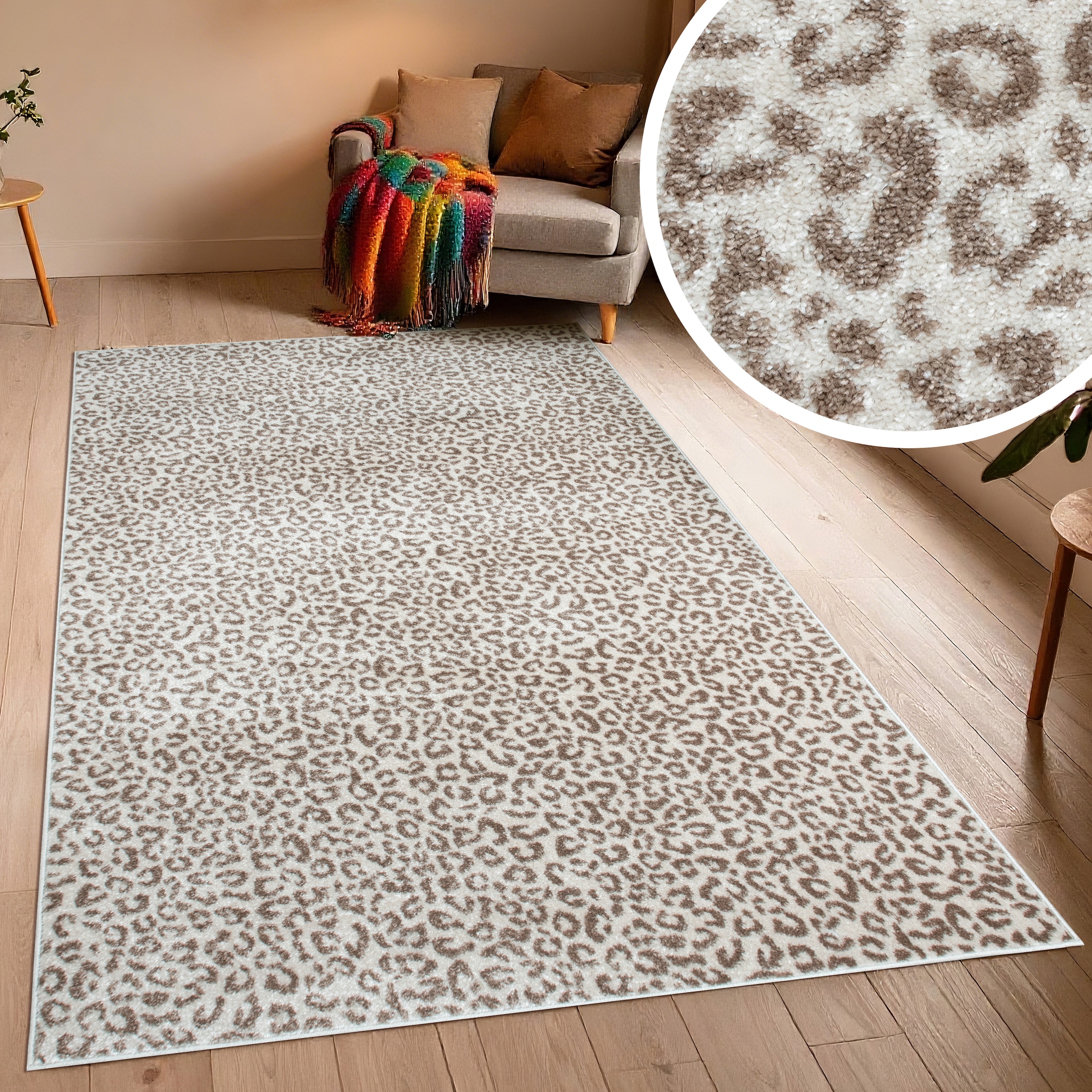 OTTO home Teppich »Fynna, Leoparden-Muster, Animal Print, modern« rechteckig 9 mm Höhe Leo, besonders weicher Flor, Wohnzimmer, Schlafzimmer, Esszimmer