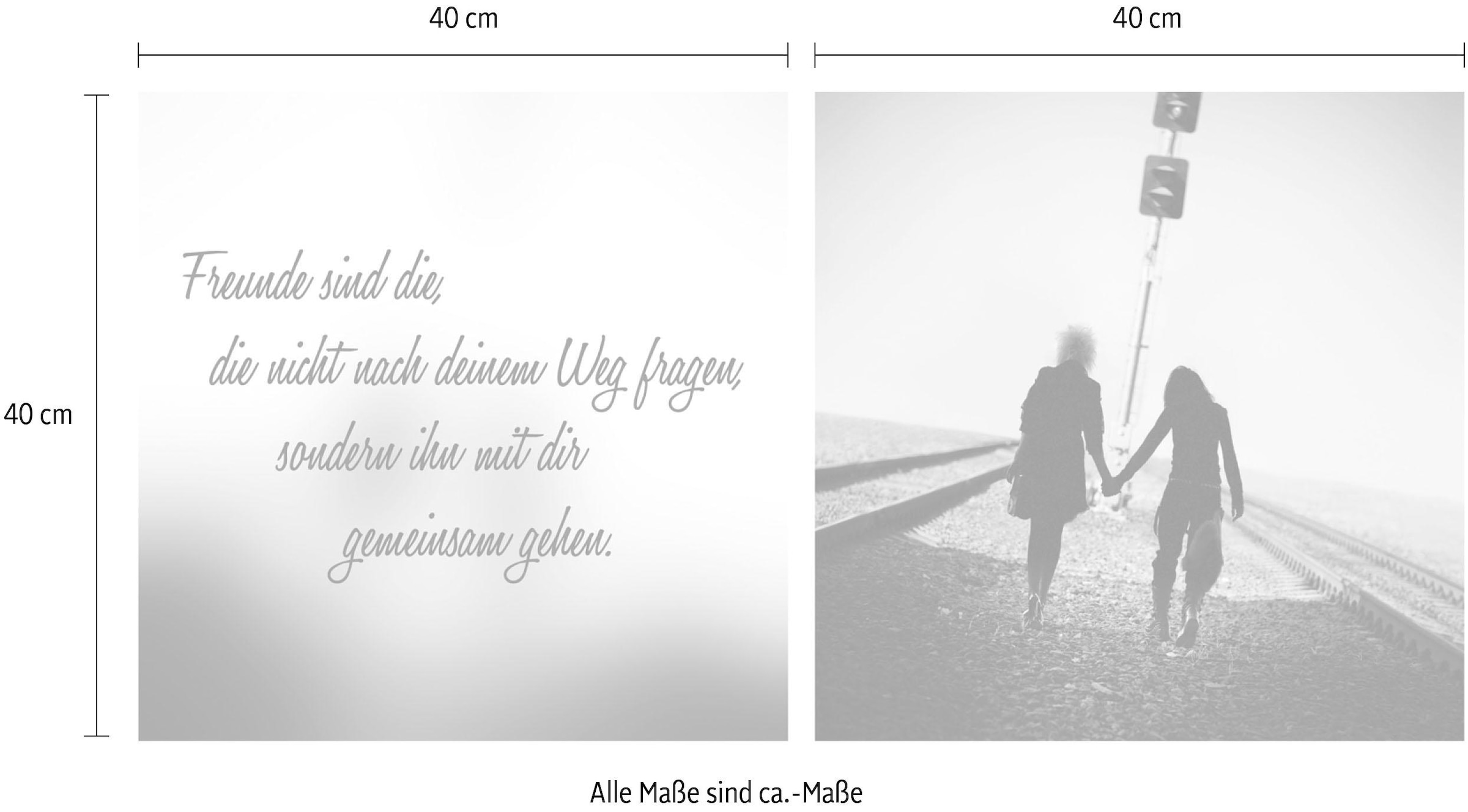 queence Leinwandbild »Freunde«, Foto-Menschen-Kunst-Modern-Spa-Spa Bilder-Sprüche-Sprüche & Texte-Schriftzug-Schriftzüge-Gruppen & Familien, (Set), Premium-Leinwandstoff, Handarbeit aus Deutschland, Spruch, 2er Set