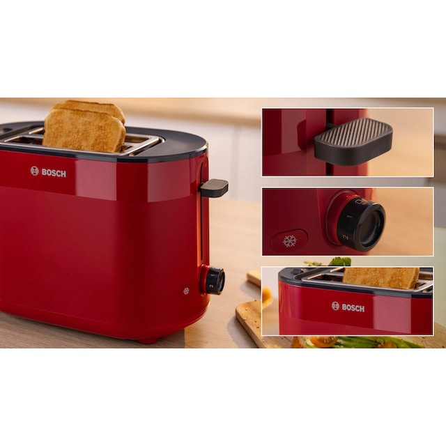 BOSCH Toaster »MyMoment TAT2M124«, 2 Schlitze, für 2 Scheiben, 950 W, integrierter  Brötchenaufsatz, Auftaufunktion, Brotzentrierung, AutoOff bestellen bei OTTO