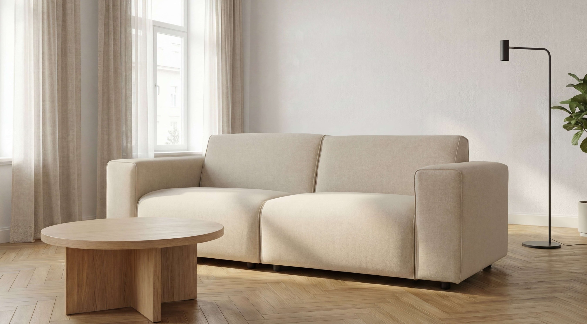 OTTO home 3-Sitzer »Naddine« B. 228 cm, Strukturstoff mit Mélange-Effekt, mit Wellenunterfederung