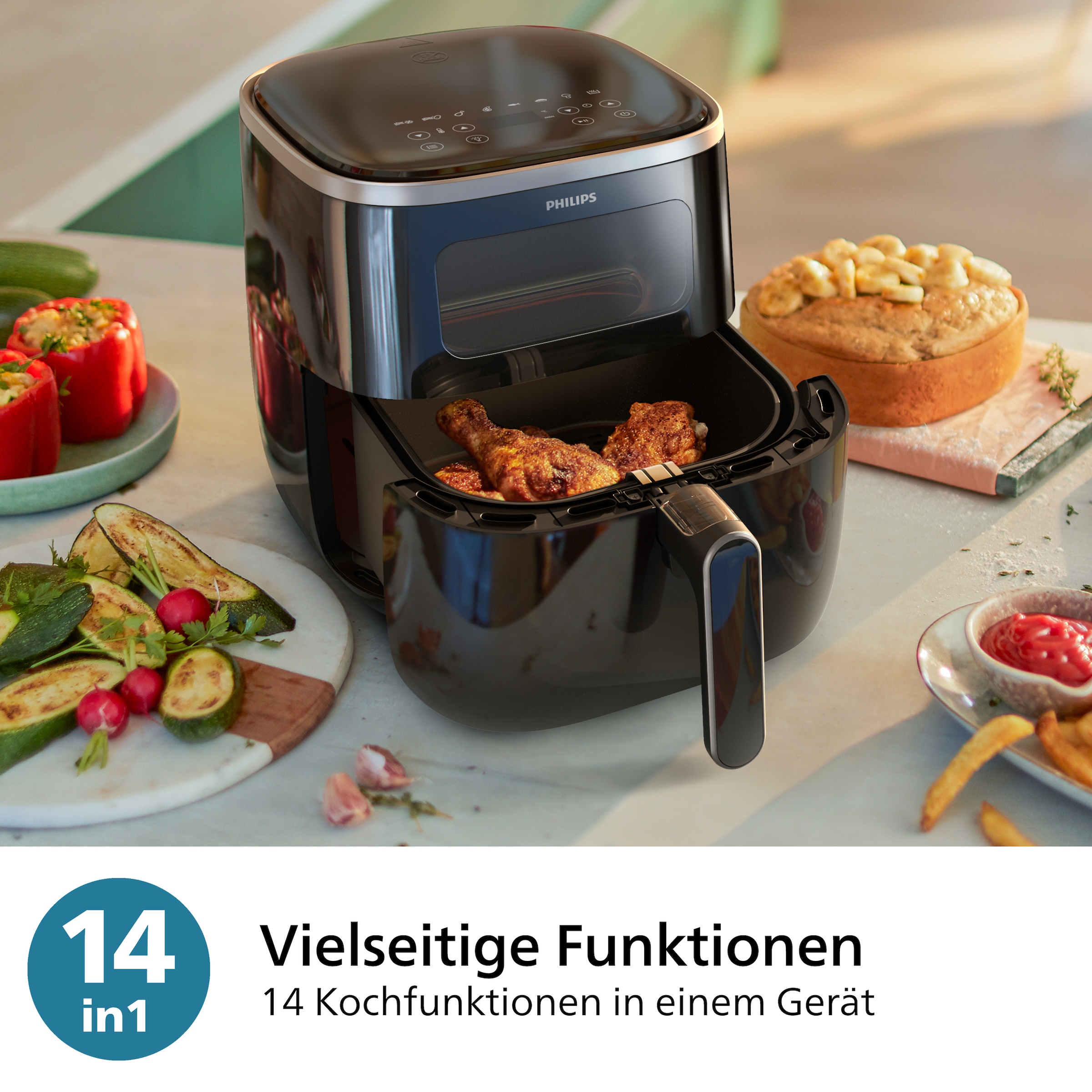 Philips Heißluftfritteuse »Airfryer XL HD9257/88 mit 5,6 l, Sichtfenster«, 1700 W, RapidAir Technologie, Digitalem Display